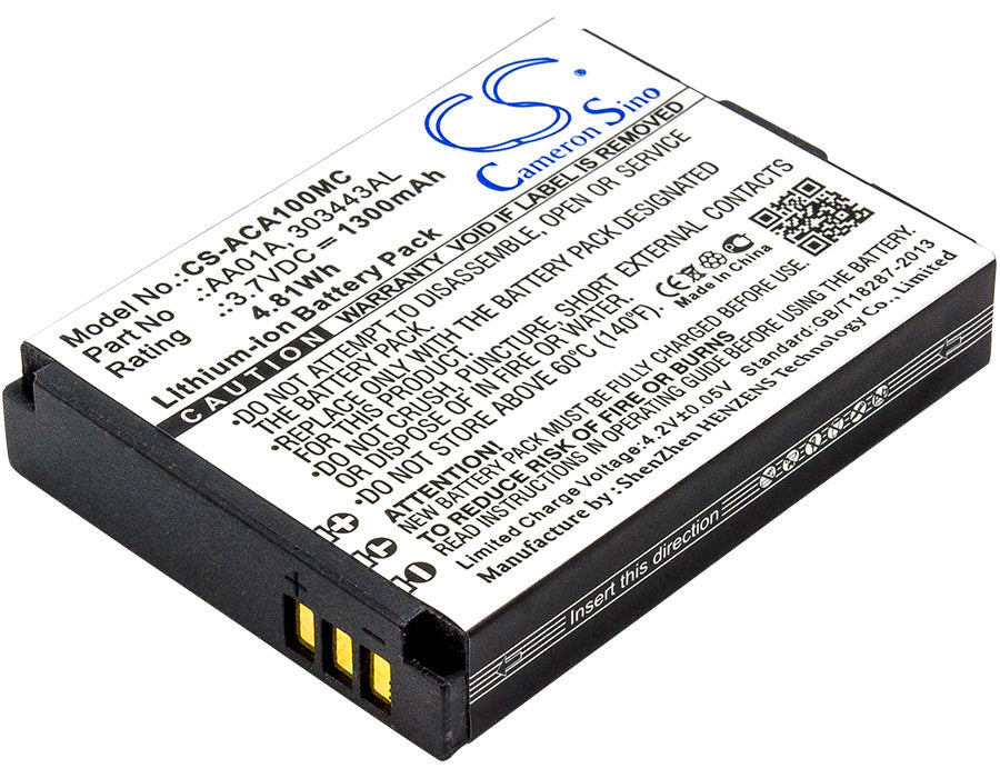 Replacement Battery for ACTIVEON CX GOLD – Camera – 1300mAh / 4.81Wh / 3.7V