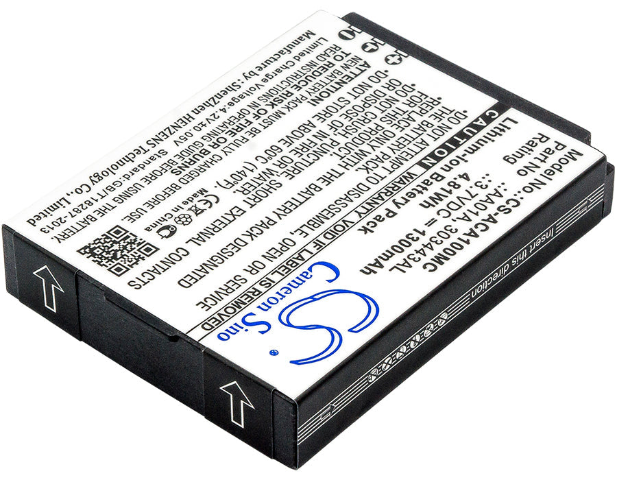 Replacement Battery for ACTIVEON CX GOLD – Camera – 1300mAh / 4.81Wh / 3.7V