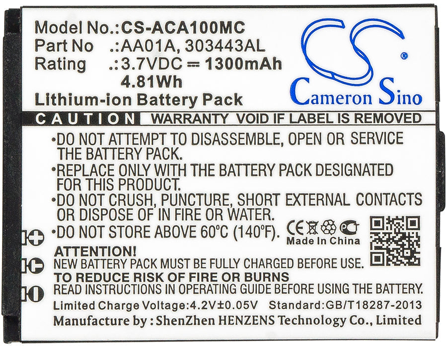 Replacement Battery for ACTIVEON CX GOLD – Camera – 1300mAh / 4.81Wh / 3.7V