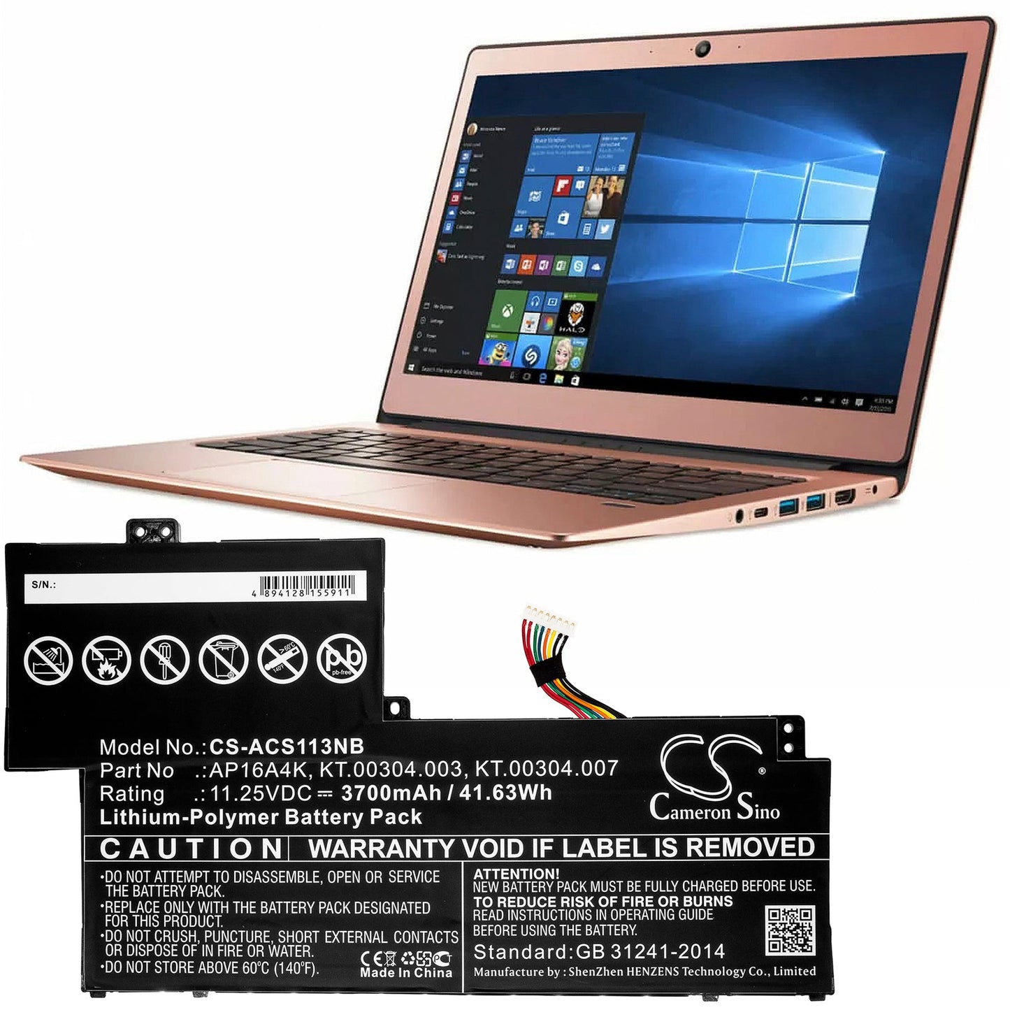 Replacement Battery for Acer Aspire One Cloudbook 11 AO1-13 – Notebook, Laptop – 3700mAh / 41.63Wh / 11.25V