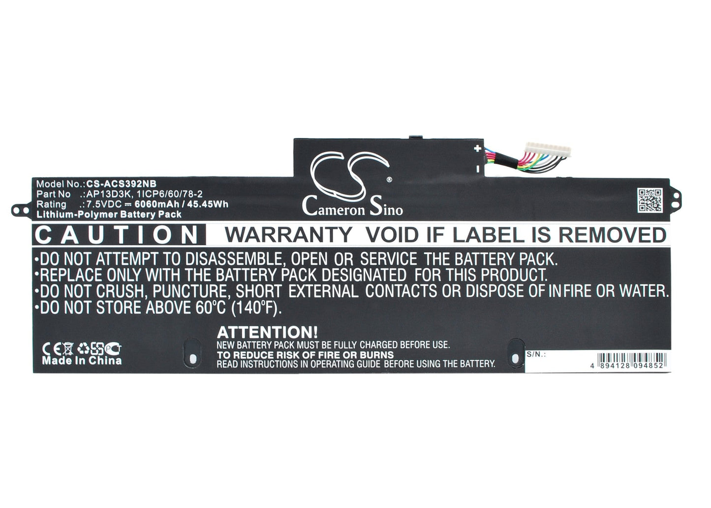 Replacement Battery for Acer Aspire S3 – Notebook, Laptop – 6060mAh / 45.45Wh / 7.5V
