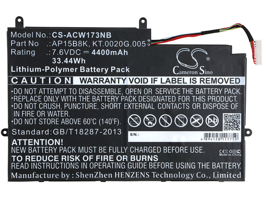 Replacement Battery for Acer Aspire Switch 11 SW5-173 – Notebook, Laptop – 4400mAh / 33.44Wh / 7.6V