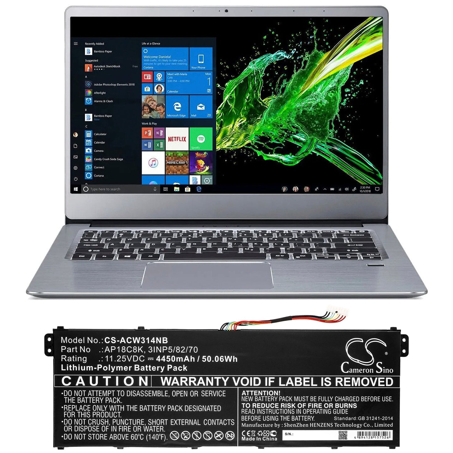 Replacement Battery for Acer Aspire 5 A514-52-58U3 – Notebook, Laptop – 4450mAh / 50.06Wh / 11.25V