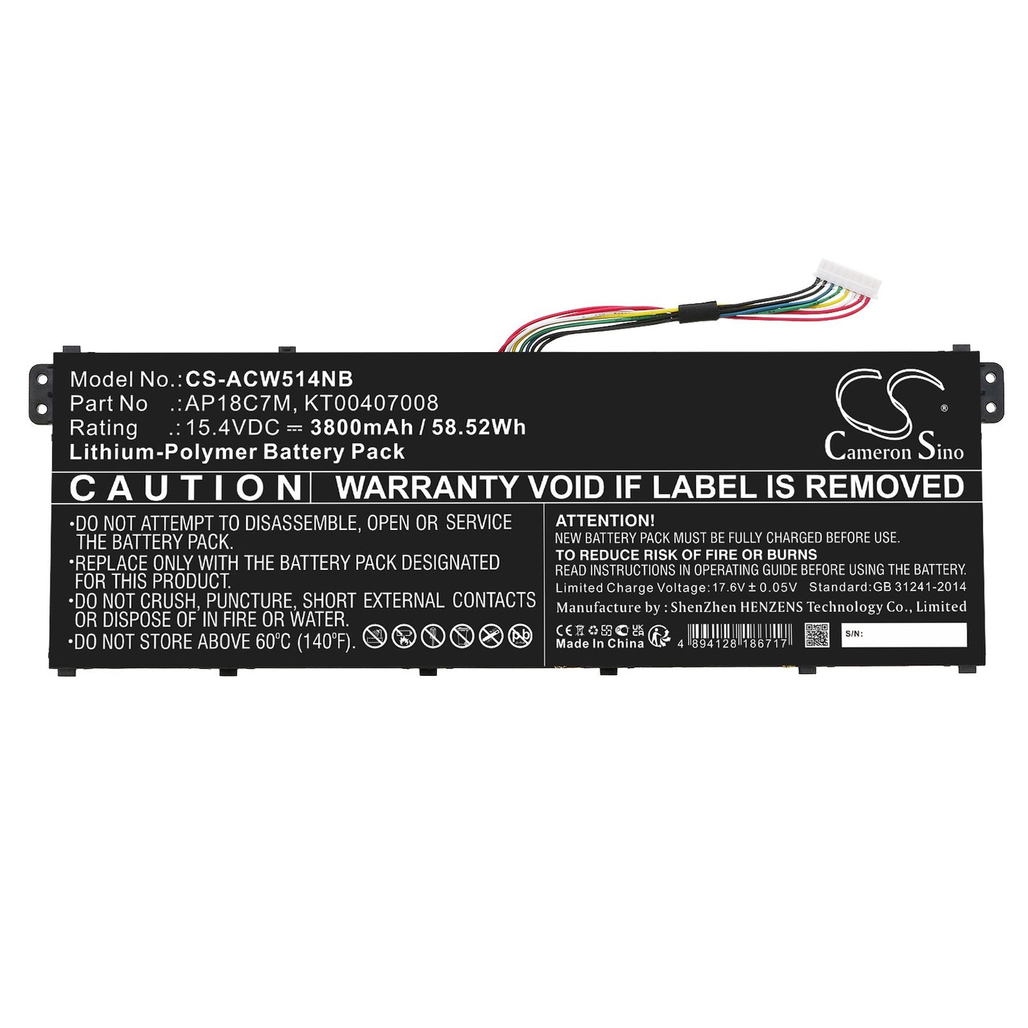 Replacement Battery for Acer ConceptD 3 CN316-73G-729B – Notebook, Laptop – 3800mAh / 58.52Wh / 15.4V