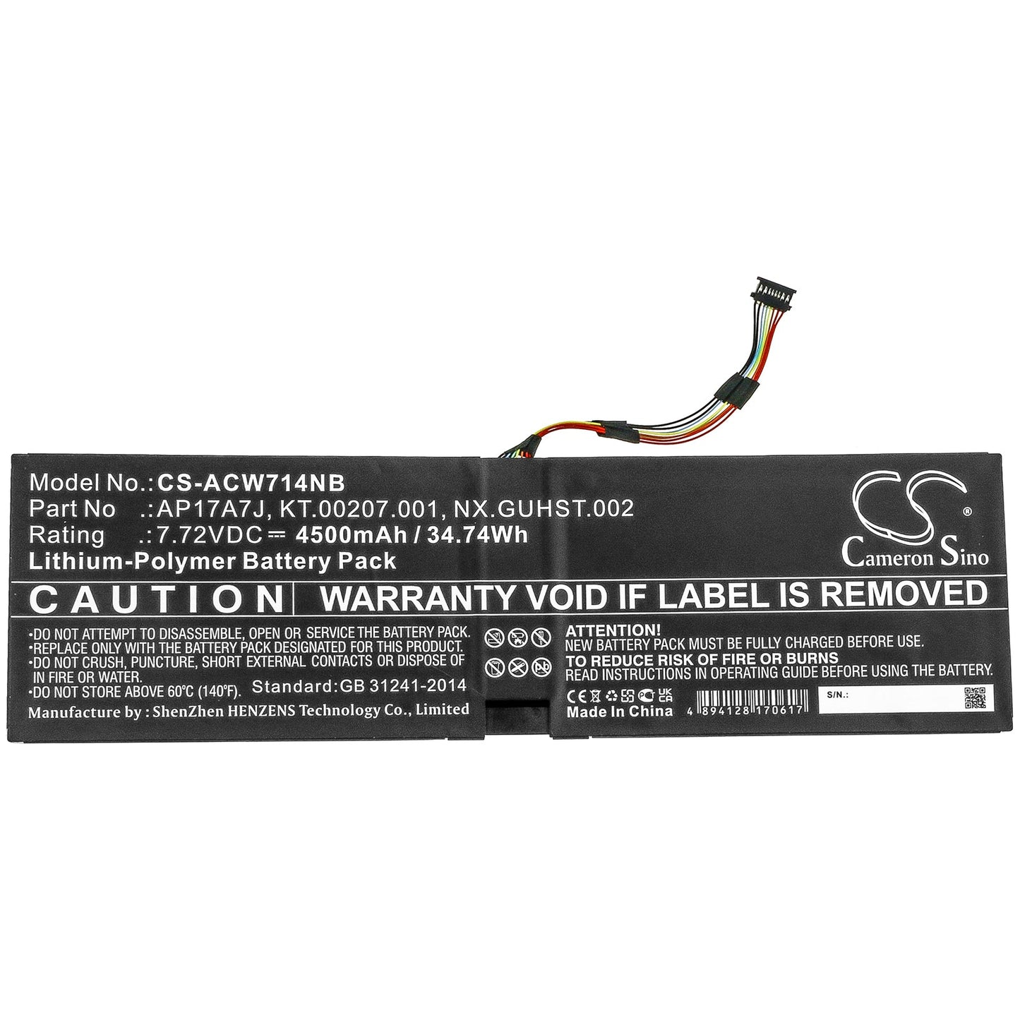 Replacement Battery for Acer Swift 7 SF714-51T – Notebook, Laptop – 4500mAh / 34.74Wh / 7.72V