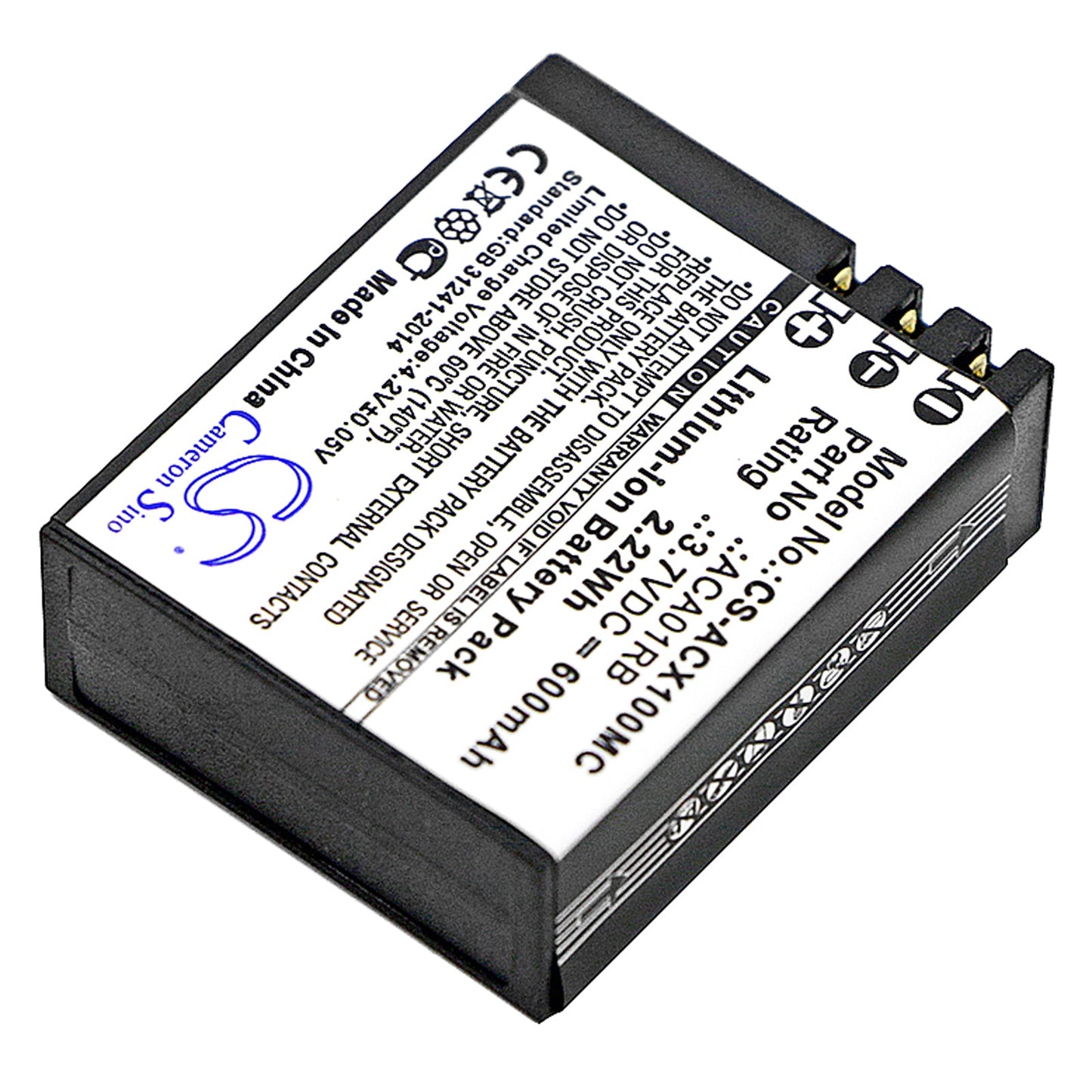 Replacement Battery for ACTIVEON CX – Camera – 600mAh / 2.22Wh / 3.7V