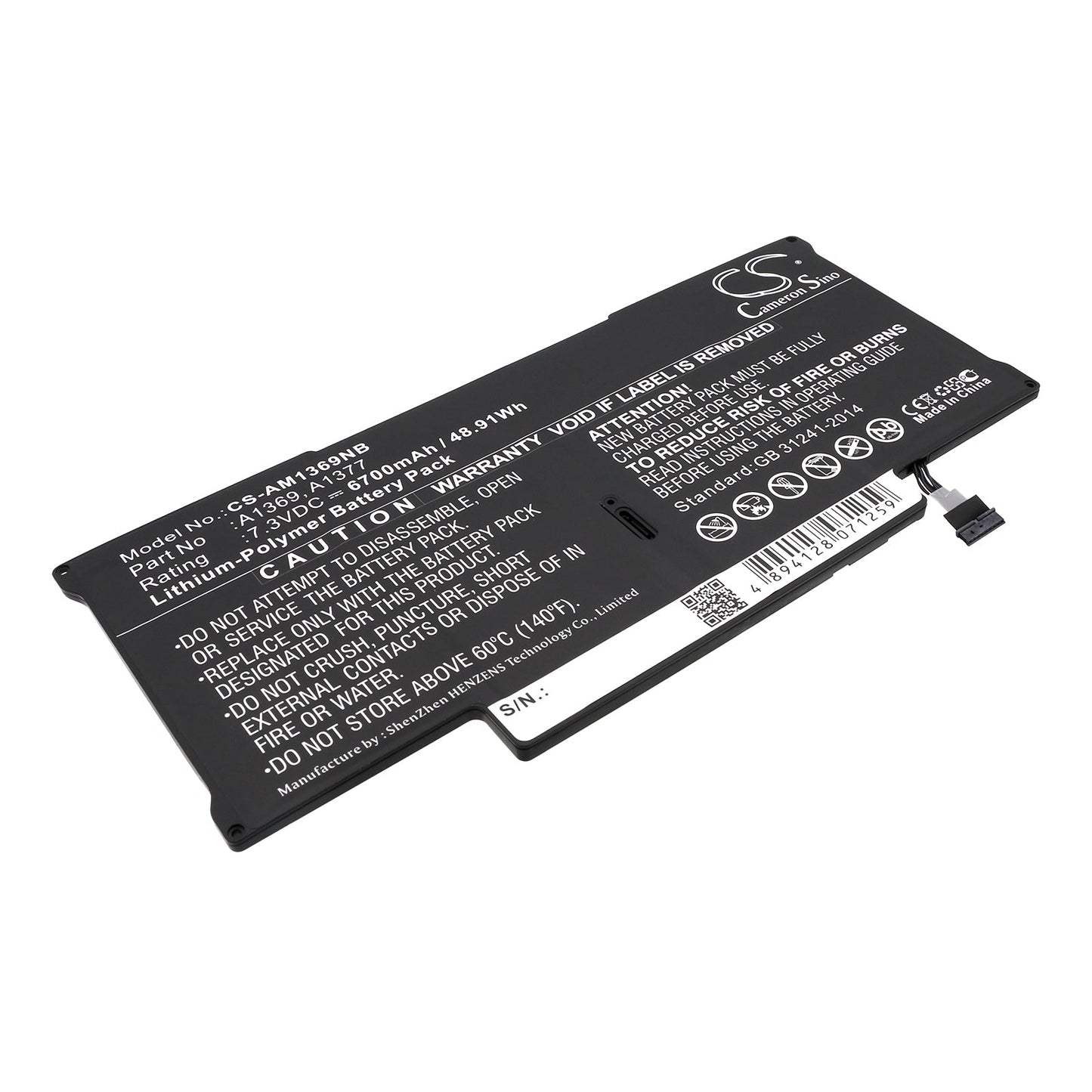 Replacement Battery for Apple Macbook Air 13.3 MC503B/A – Notebook, Laptop – 6700mAh / 48.91Wh / 7.3V