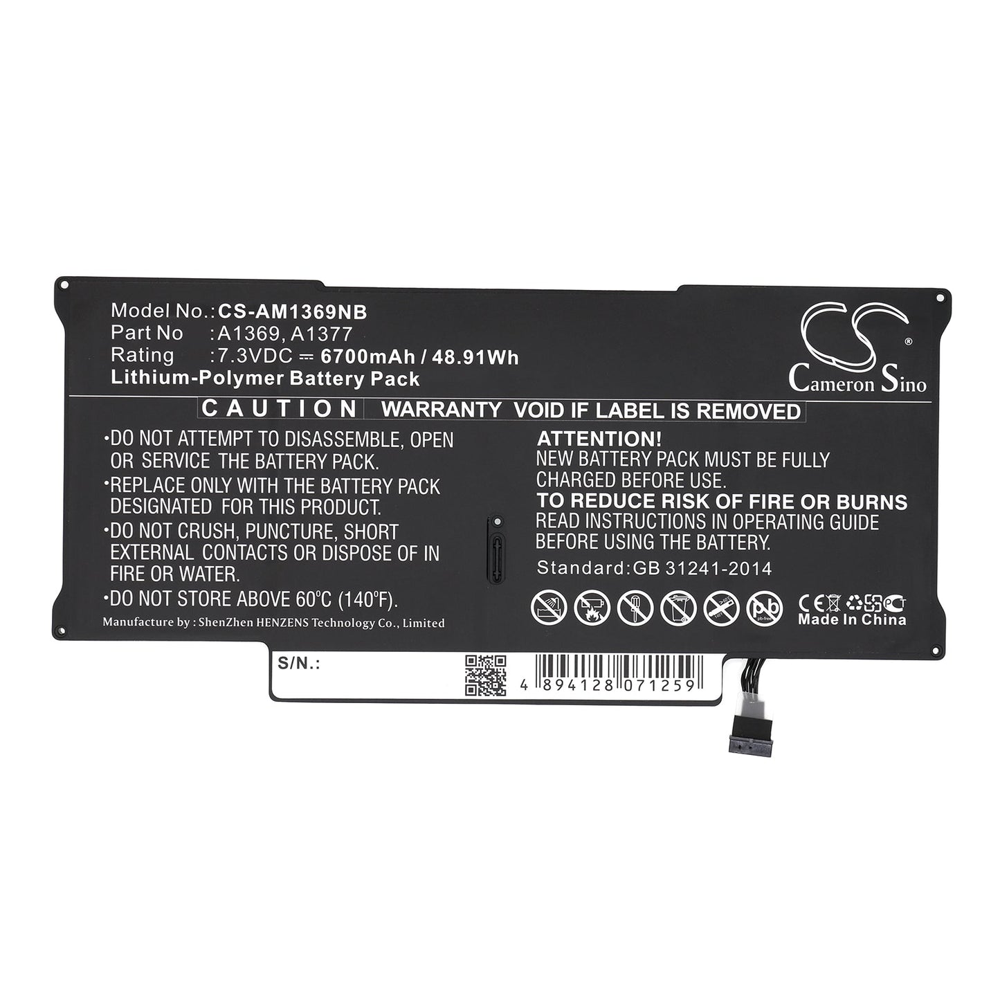 Replacement Battery for Apple Macbook Air 13.3 MC503B/A – Notebook, Laptop – 6700mAh / 48.91Wh / 7.3V
