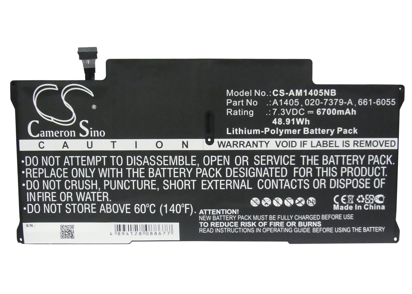 Replacement Battery for Apple A1466 – Notebook, Laptop – 6700mAh / 48.91Wh / 7.3V