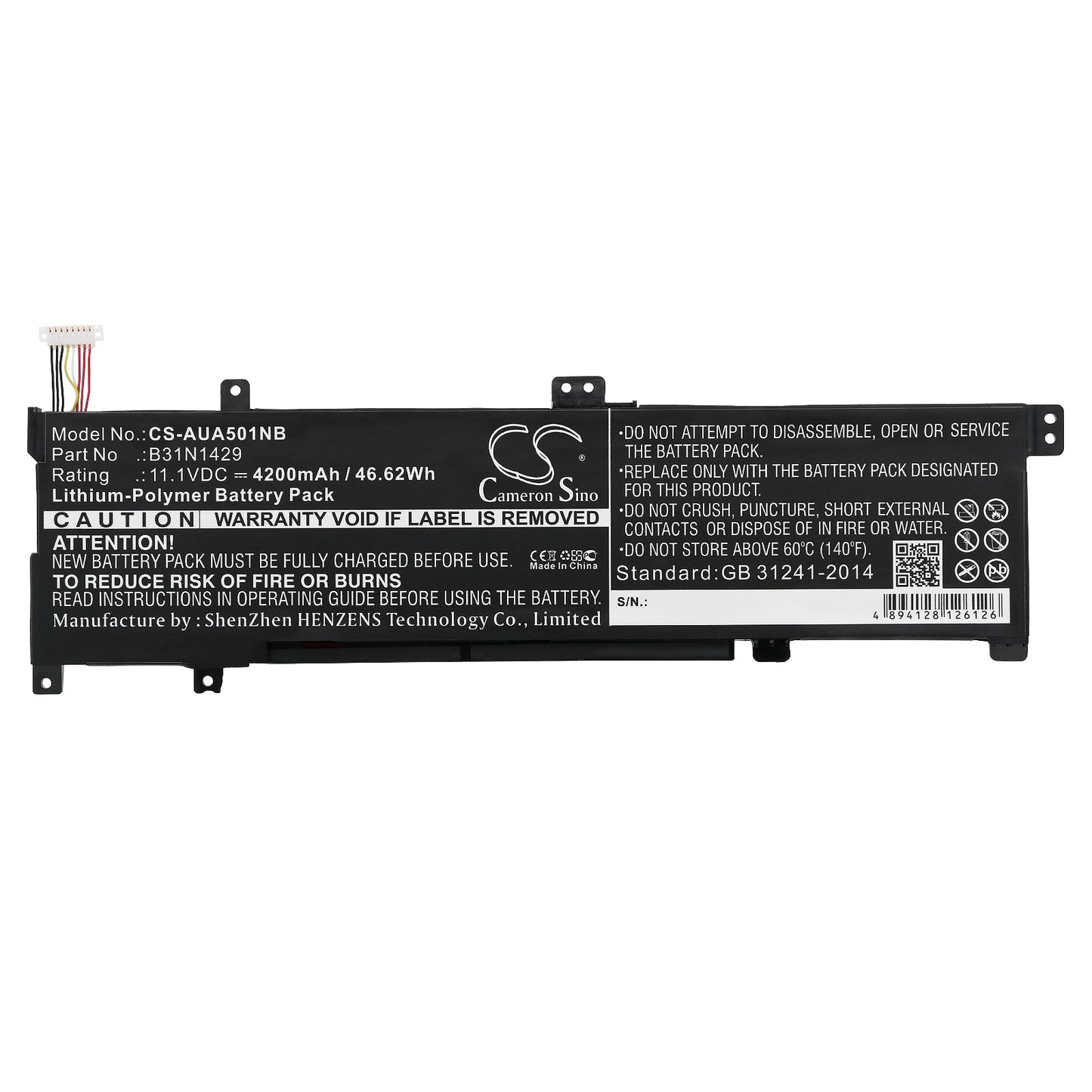 Replacement Battery for Asus A501C1-Z1-C10 – Notebook, Laptop – 4200mAh / 46.62Wh / 11.1V