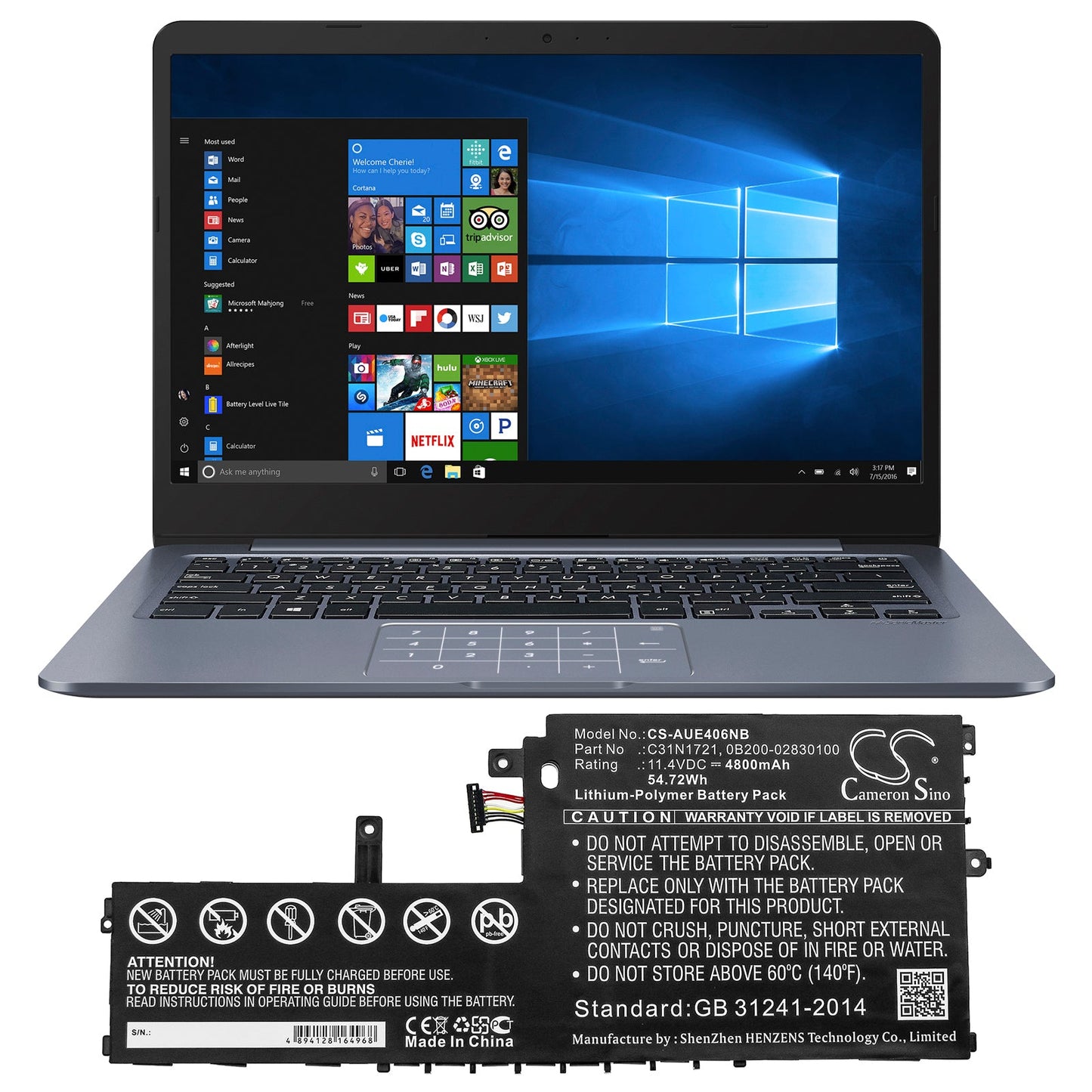 Replacement Battery for Asus E406MA – Notebook, Laptop – 4800mAh / 54.72Wh / 11.4V