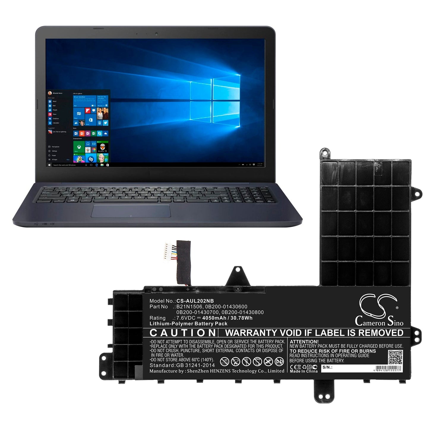 Replacement Battery for Asus E502NA-2A – Notebook, Laptop – 4050mAh / 30.78Wh / 7.6V