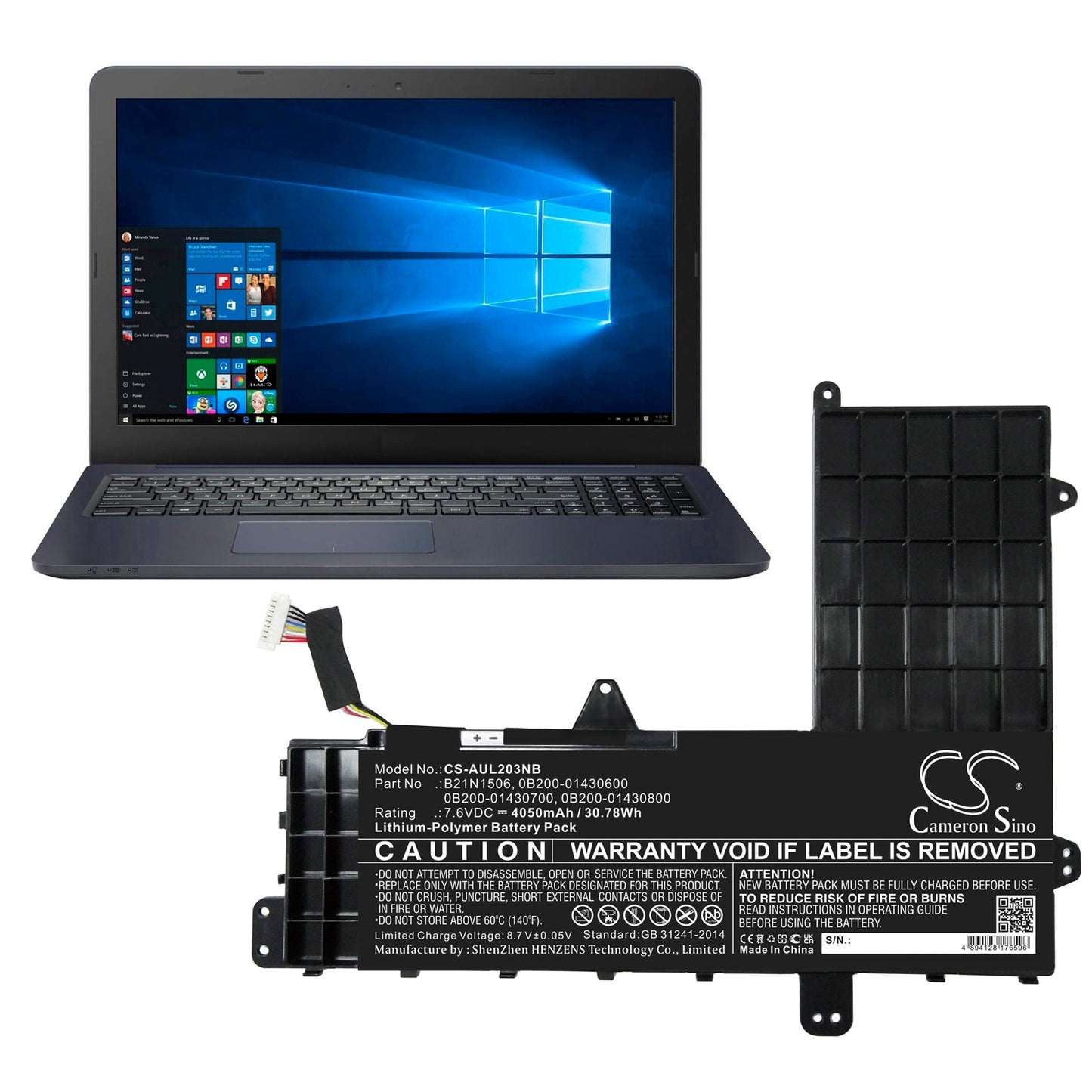 Replacement Battery for Asus E502NA-2A – Notebook, Laptop – 4050mAh / 30.78Wh / 7.6V
