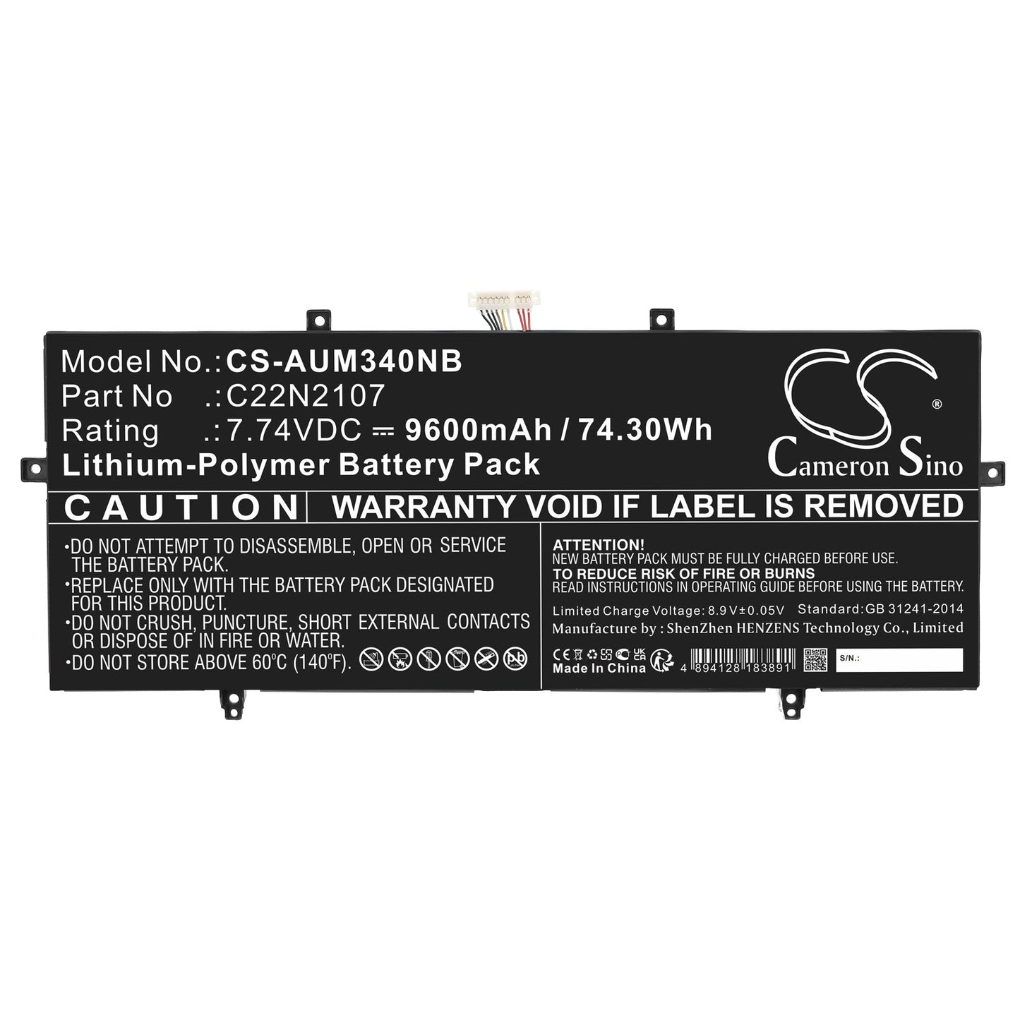 Replacement Battery for Asus Zenbook 14 2022 UX4302ZA – Notebook, Laptop – 9600mAh / 74.30Wh / 7.74V