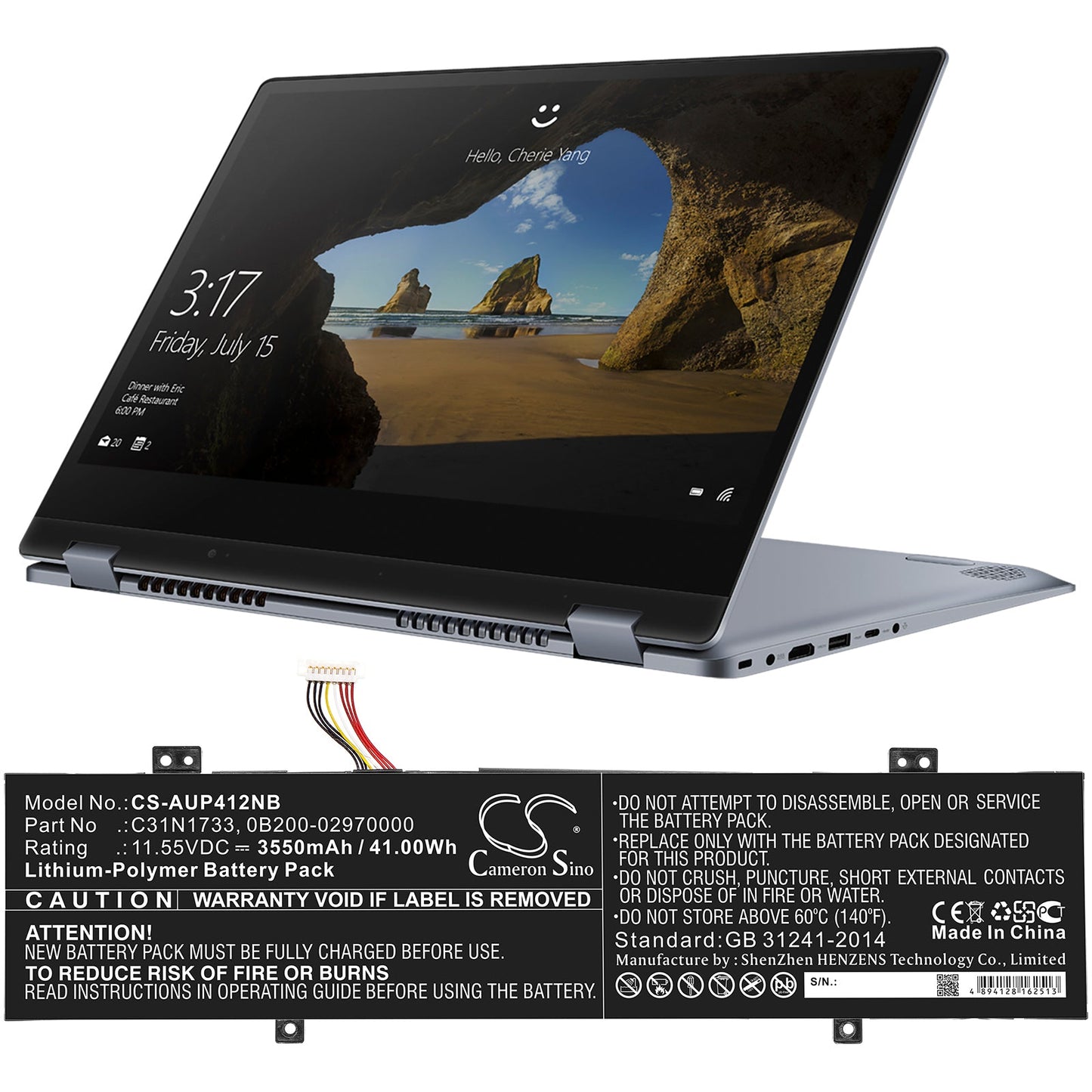 Replacement Battery for Asus TP412FA – Notebook, Laptop – 3550mAh / 41.00Wh / 11.55V