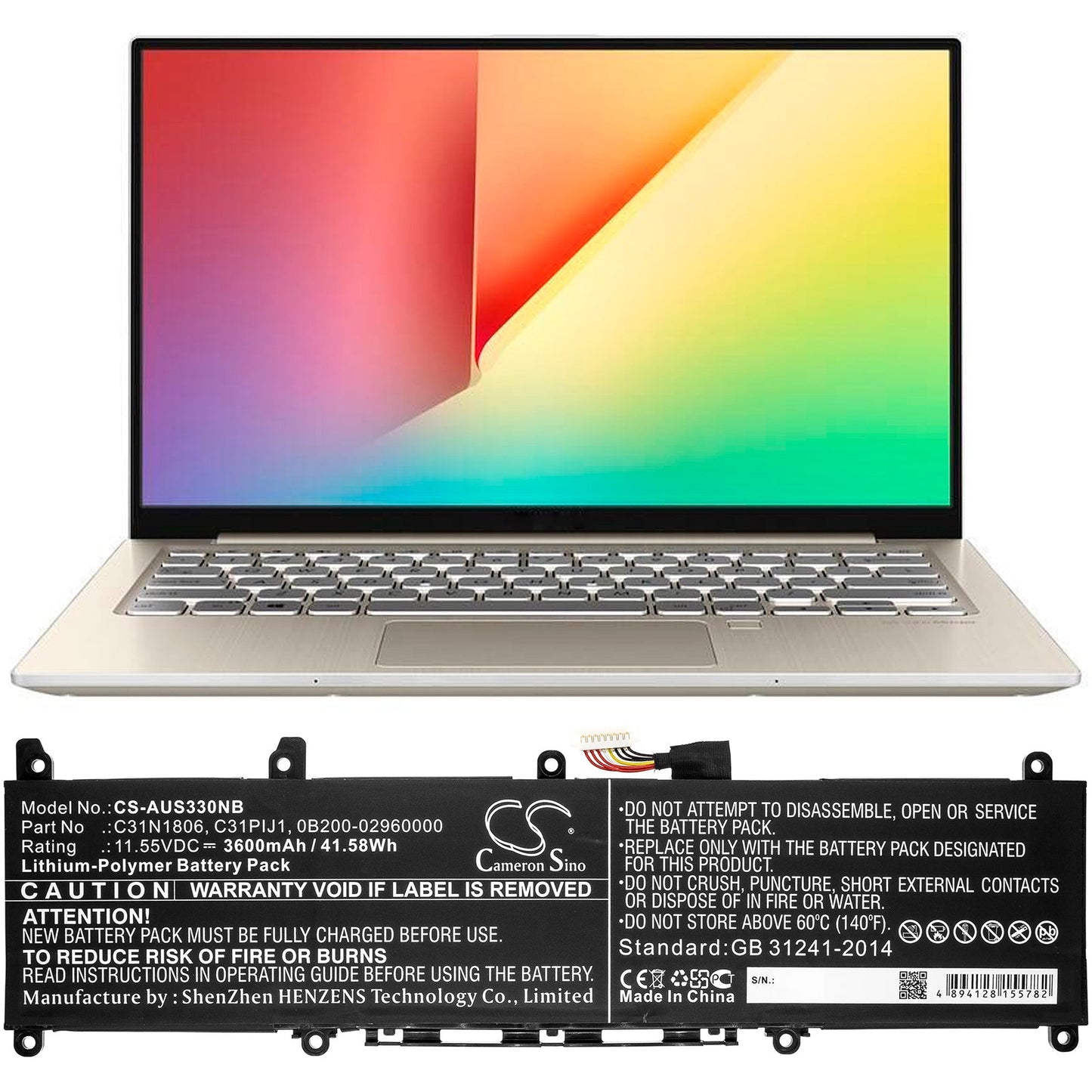 Replacement Battery for Asus adol 13 – Notebook, Laptop – 3600mAh / 41.58Wh / 11.55V