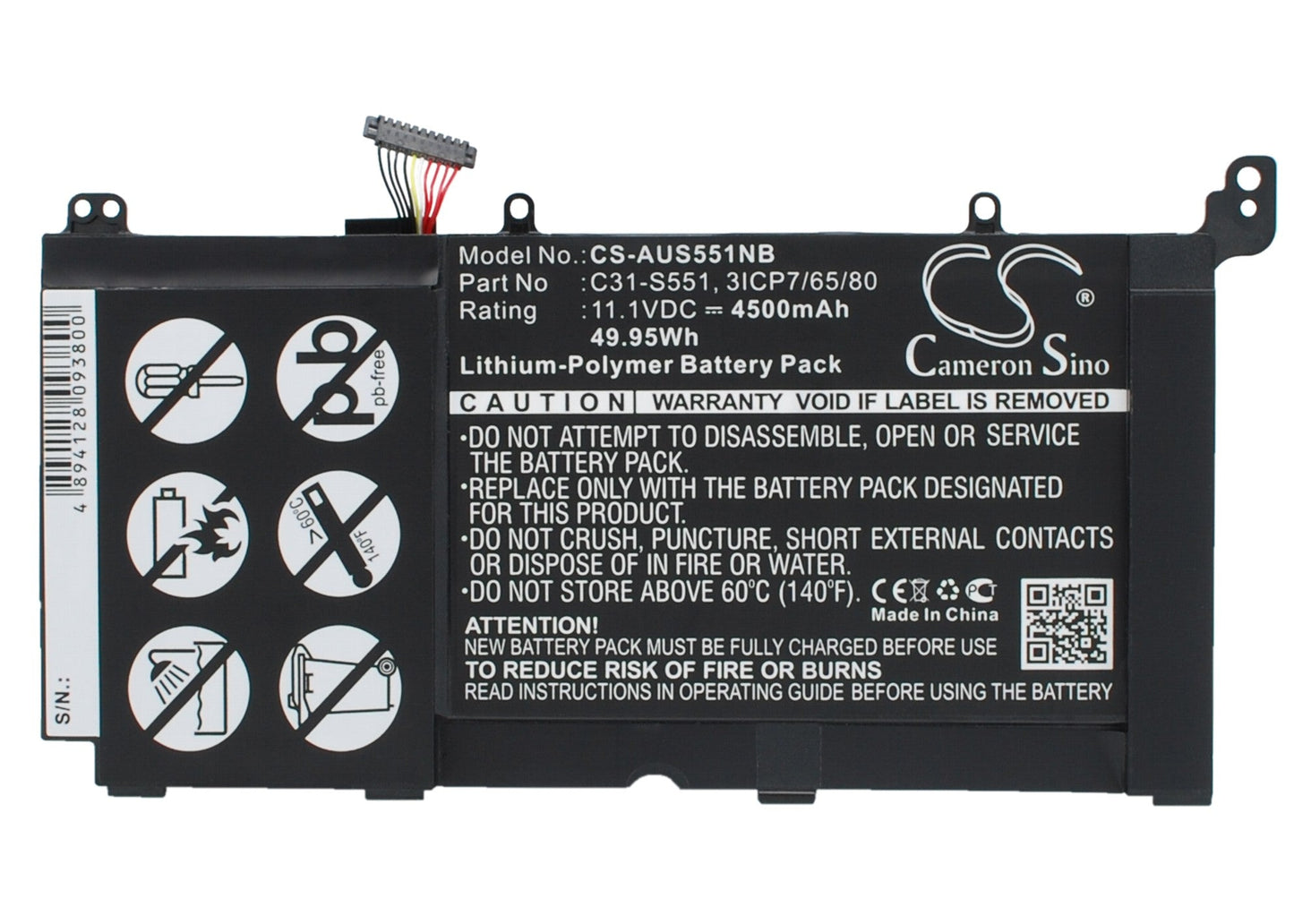 Replacement Battery for Asus S551L – Notebook, Laptop – 4500mAh / 49.95Wh / 11.1V