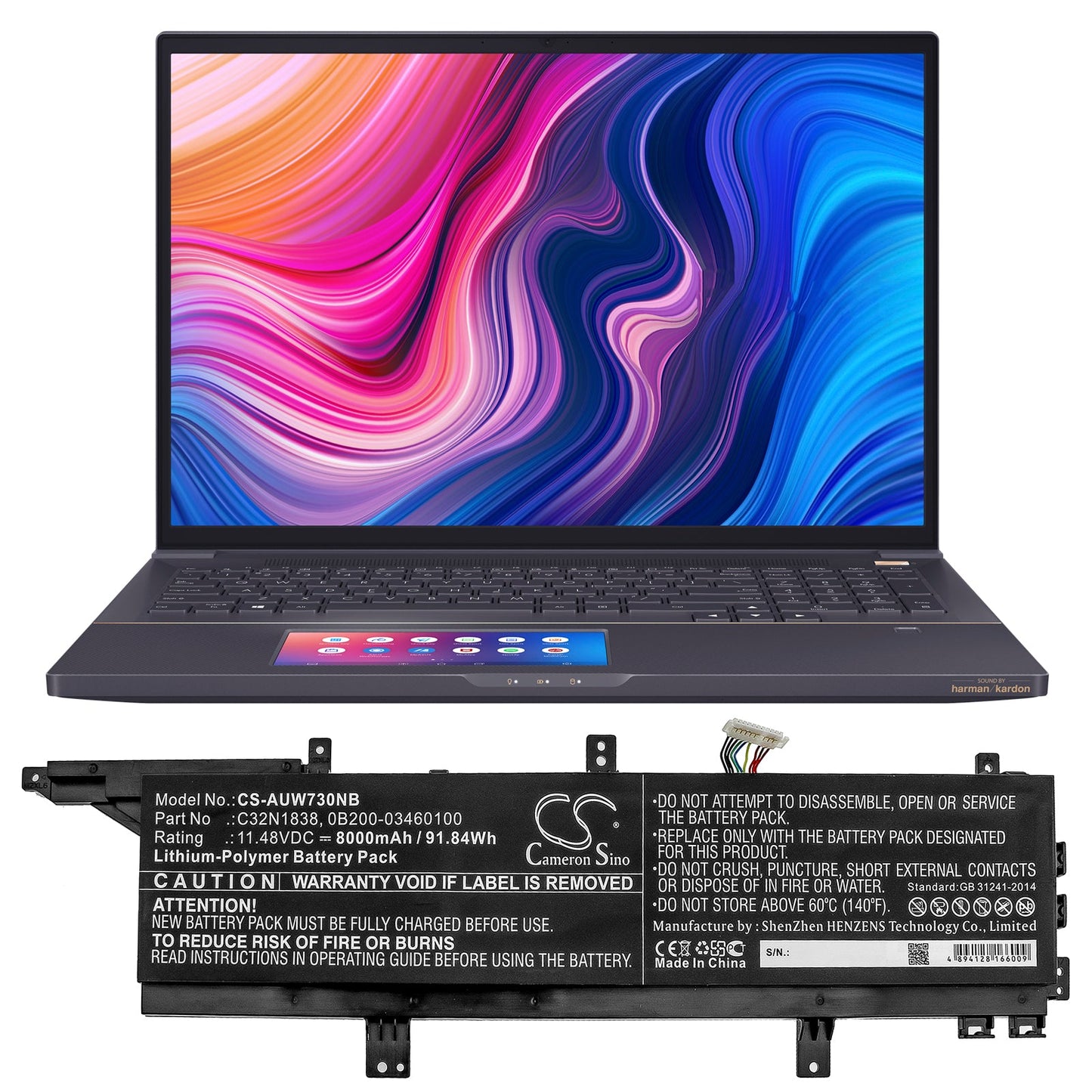 Replacement Battery for Asus ProArt StudioBook Pro X W730G5 – Notebook, Laptop – 8000mAh / 91.84Wh / 11.48V