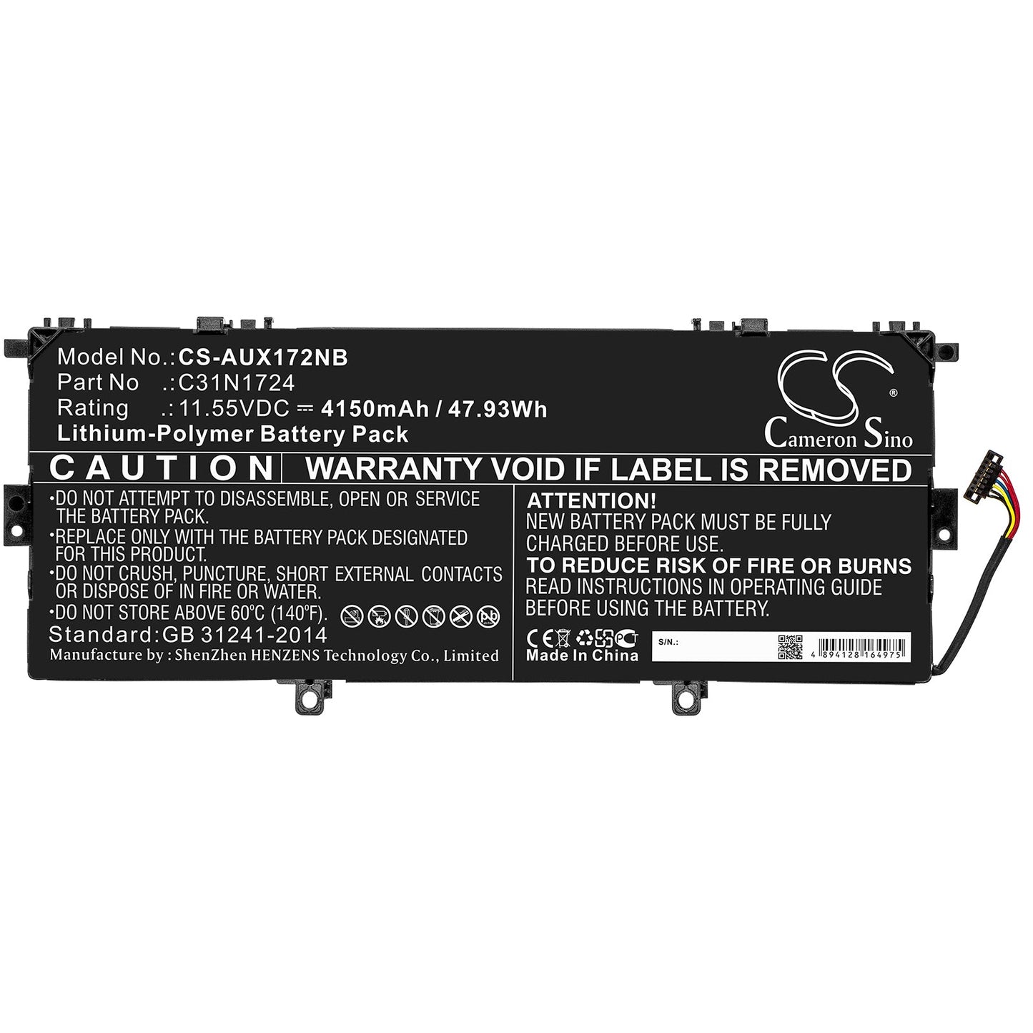 Replacement Battery for Asus U3100FAL – Notebook, Laptop – 4150mAh / 47.93Wh / 11.55V