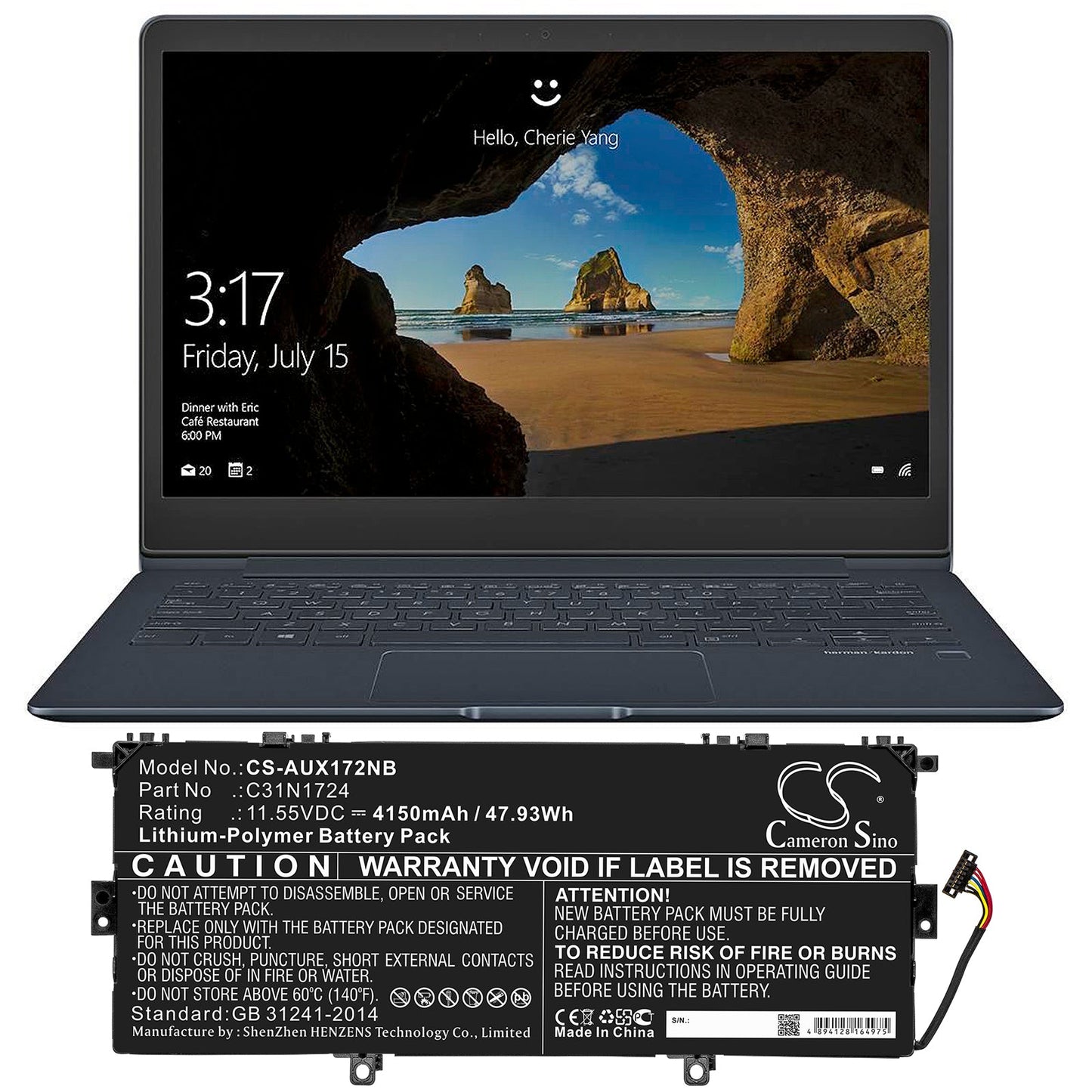 Replacement Battery for Asus U3100FAL – Notebook, Laptop – 4150mAh / 47.93Wh / 11.55V