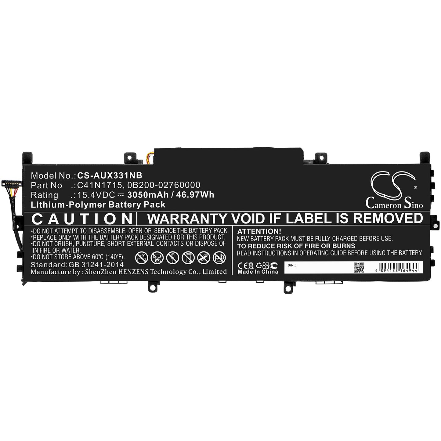 Replacement Battery for Asus U3100FN – Notebook, Laptop – 3050mAh / 46.97Wh / 15.4V