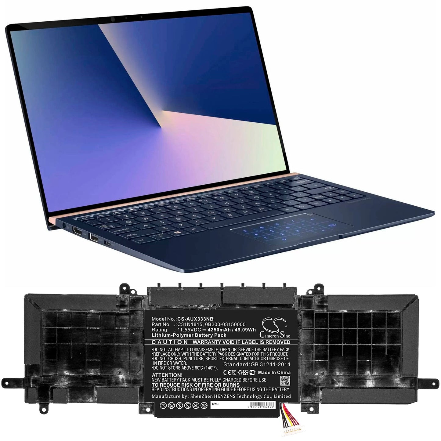 Replacement Battery for Asus BX333FN – Notebook, Laptop – 4250mAh / 49.09Wh / 11.55V
