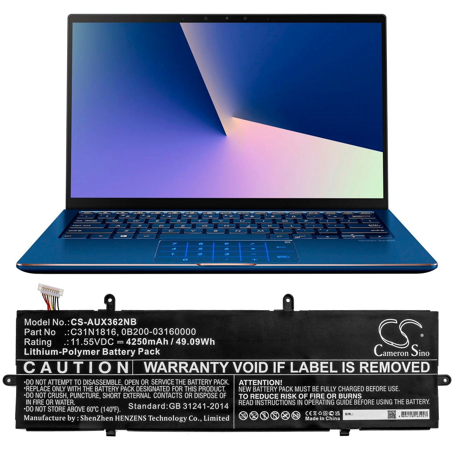 Replacement Battery for Asus Flip UX362 – Notebook, Laptop – 4250mAh / 49.09Wh / 11.55V