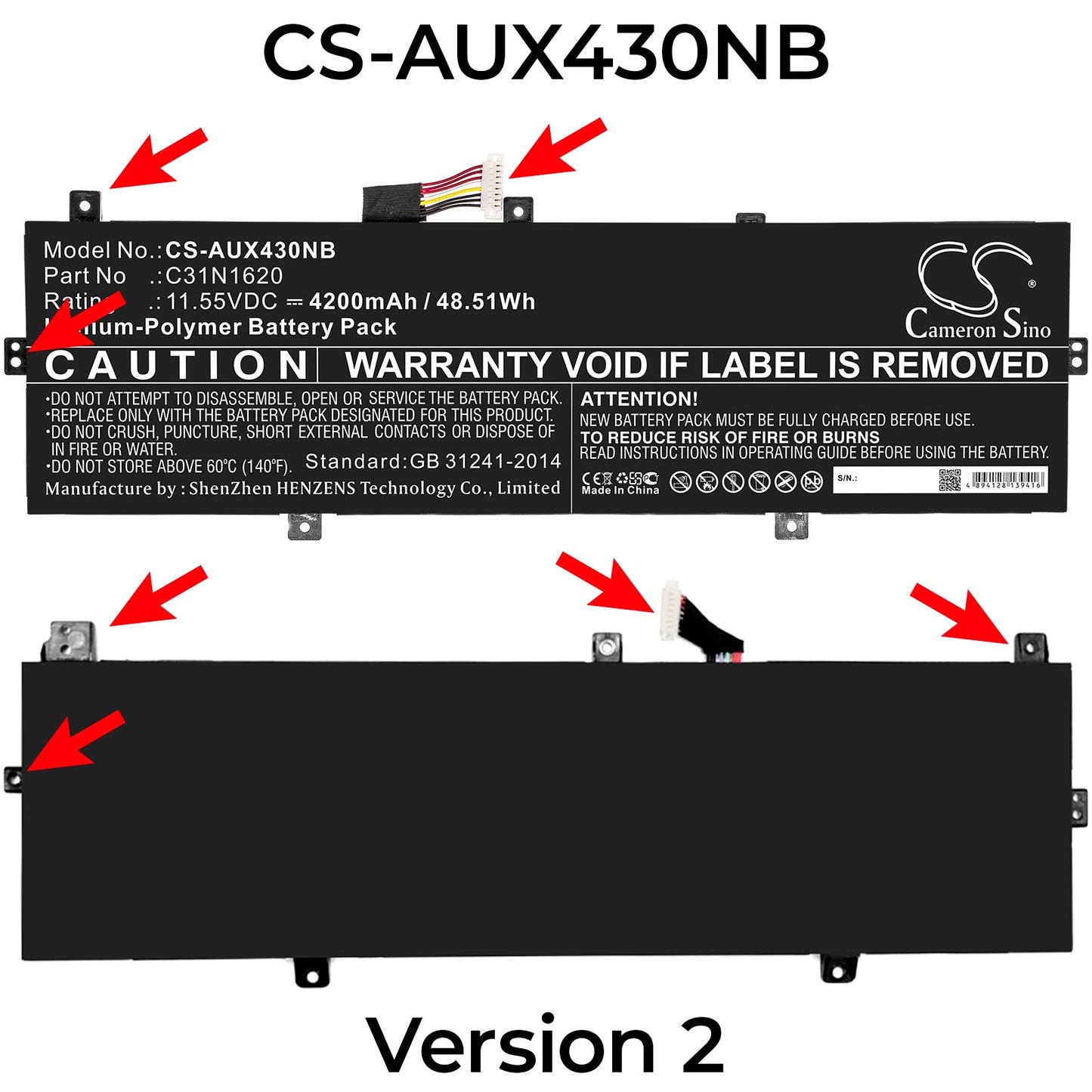 Replacement Battery for Asus BX430 – Notebook, Laptop – 4200mAh / 48.51Wh / 11.55V