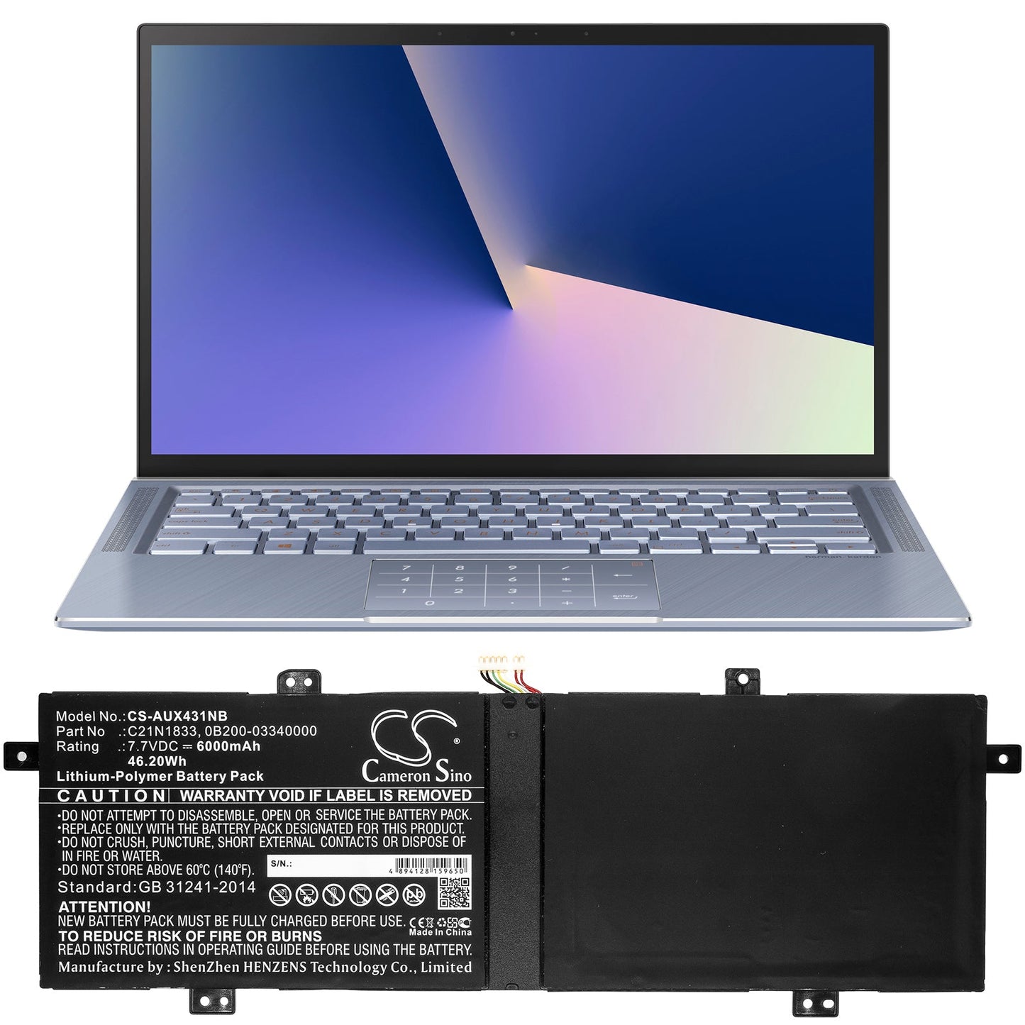 Replacement Battery for Asus BX431FA – Notebook, Laptop – 6000mAh / 46.20Wh / 7.7V