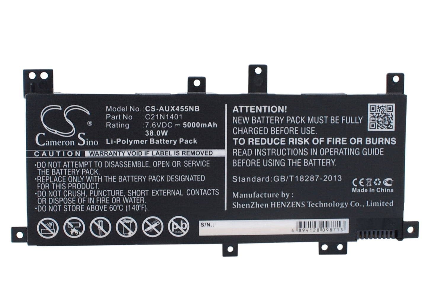 Replacement Battery for Asus A455LA – Notebook, Laptop – 5000mAh / 38.00Wh / 7.6V