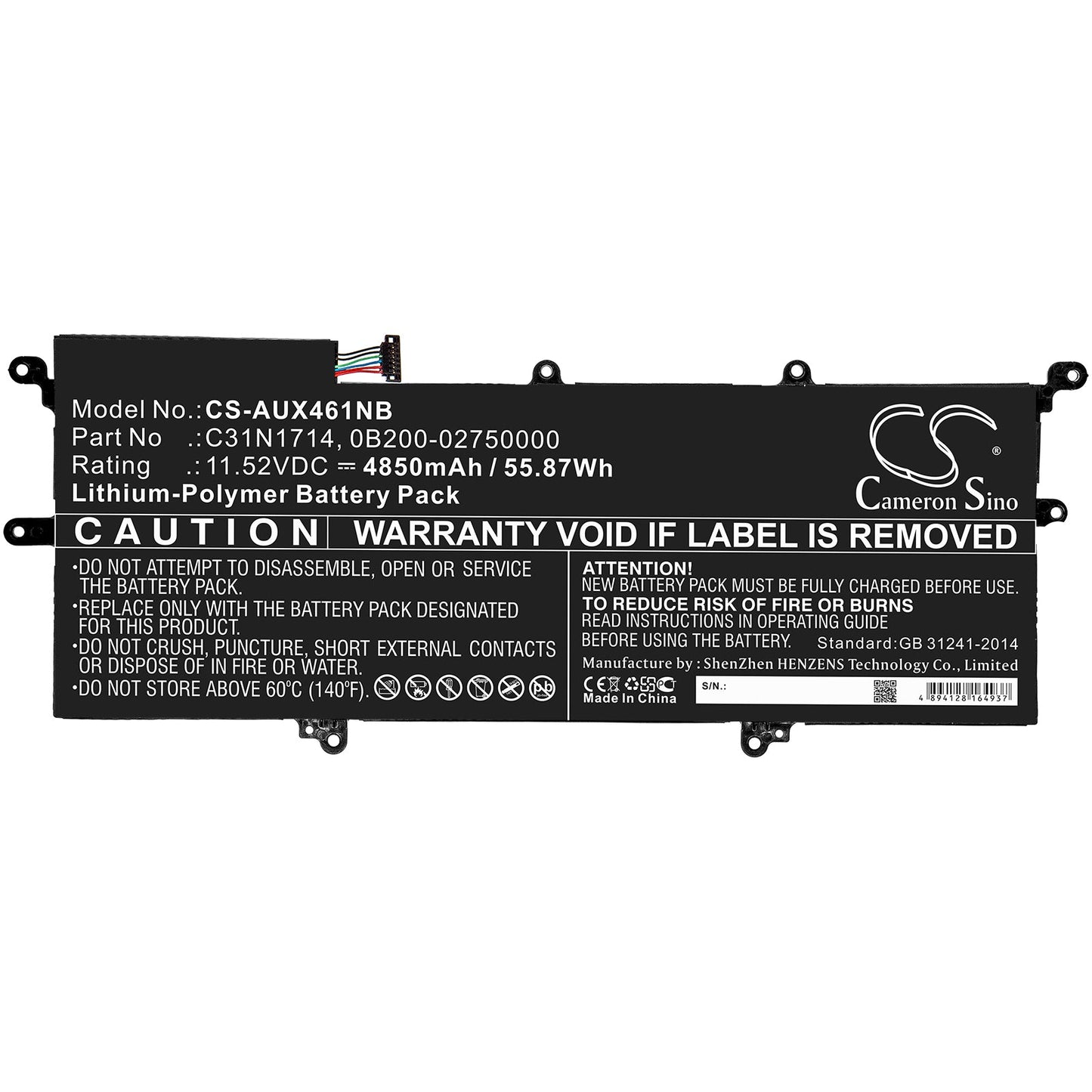 Replacement Battery for Asus UX461 – Notebook, Laptop – 4850mAh / 55.87Wh / 11.52V