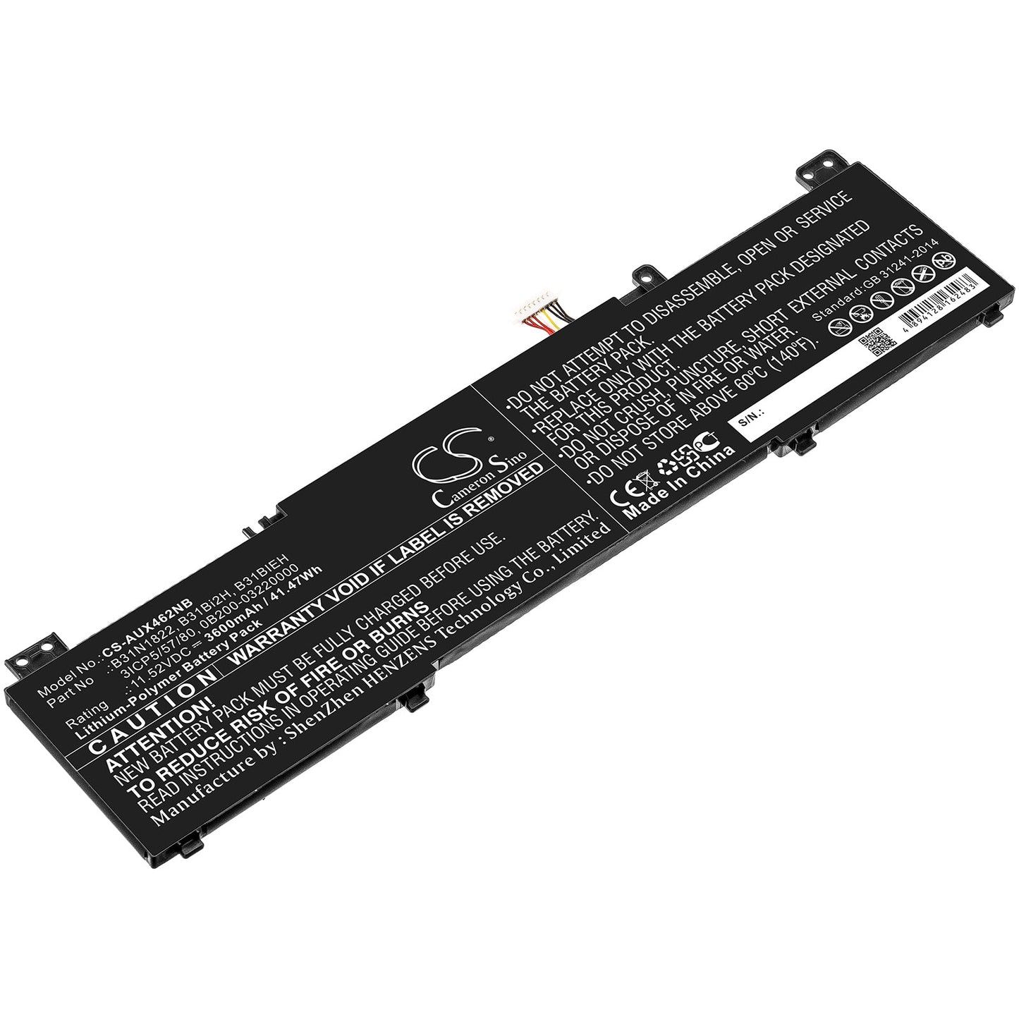 Replacement Battery for Asus UM462DA – Notebook, Laptop – 3600mAh / 41.47Wh / 11.52V