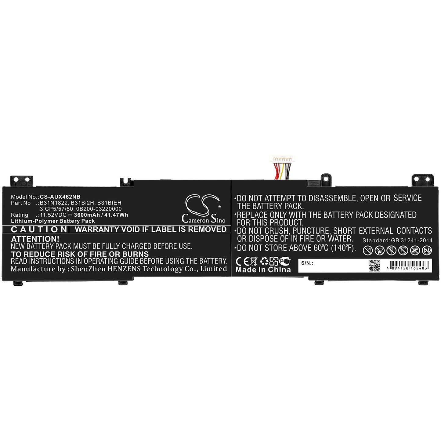 Replacement Battery for Asus UM462DA – Notebook, Laptop – 3600mAh / 41.47Wh / 11.52V