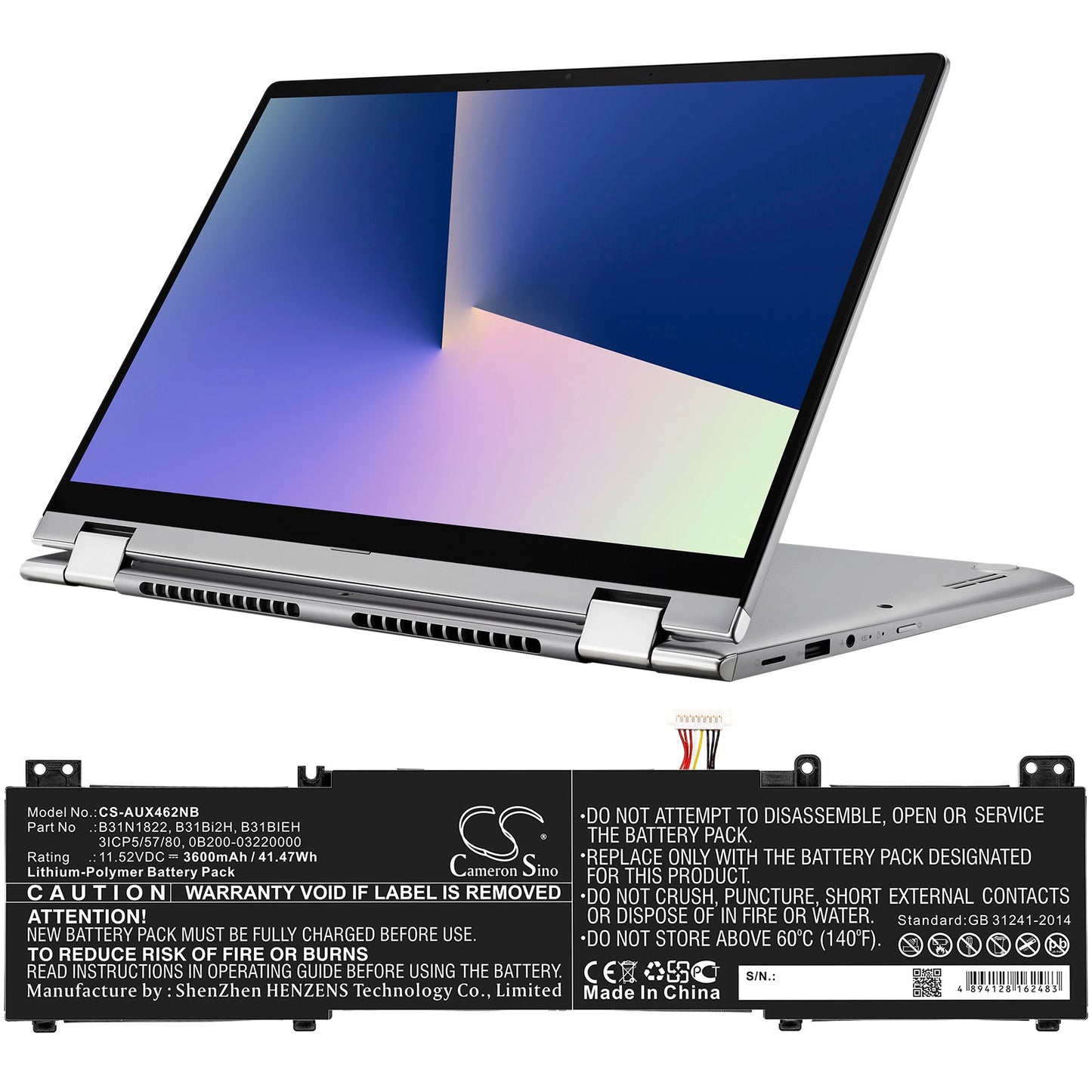 Replacement Battery for Asus UM462DA – Notebook, Laptop – 3600mAh / 41.47Wh / 11.52V