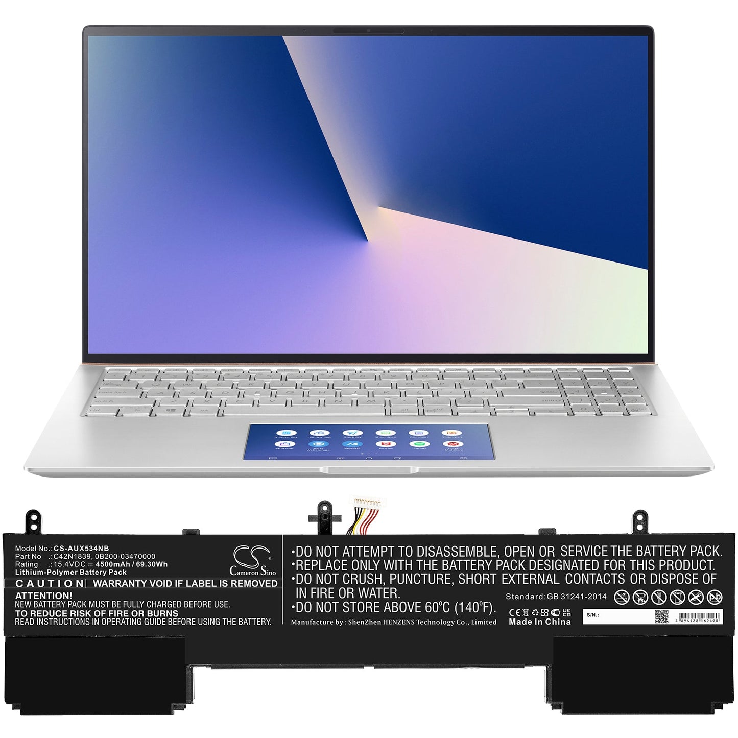 Replacement Battery for Asus UX534FA – Notebook, Laptop – 4500mAh / 69.30Wh / 15.4V