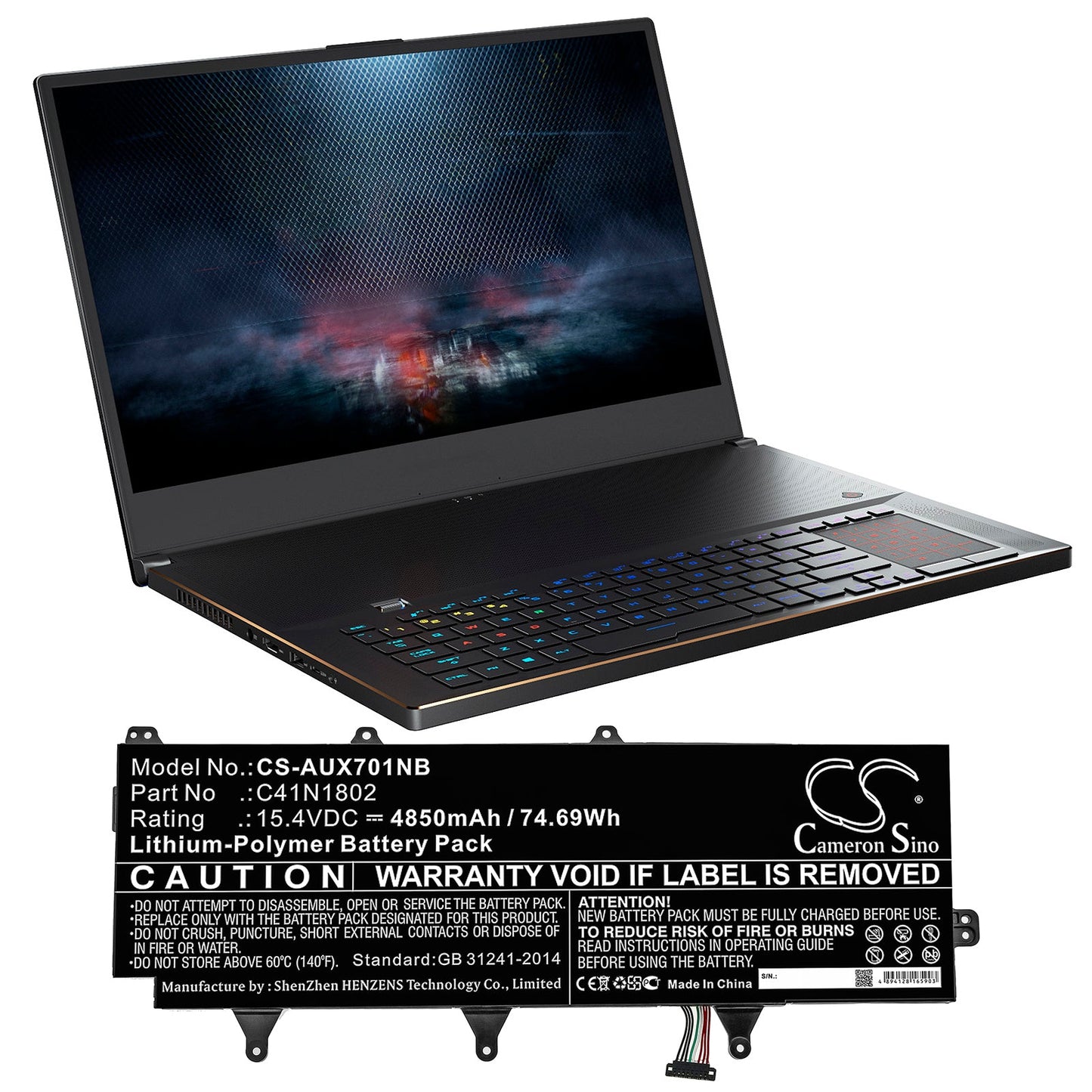Replacement Battery for Asus GX701G – Notebook, Laptop – 4850mAh / 74.69Wh / 15.4V