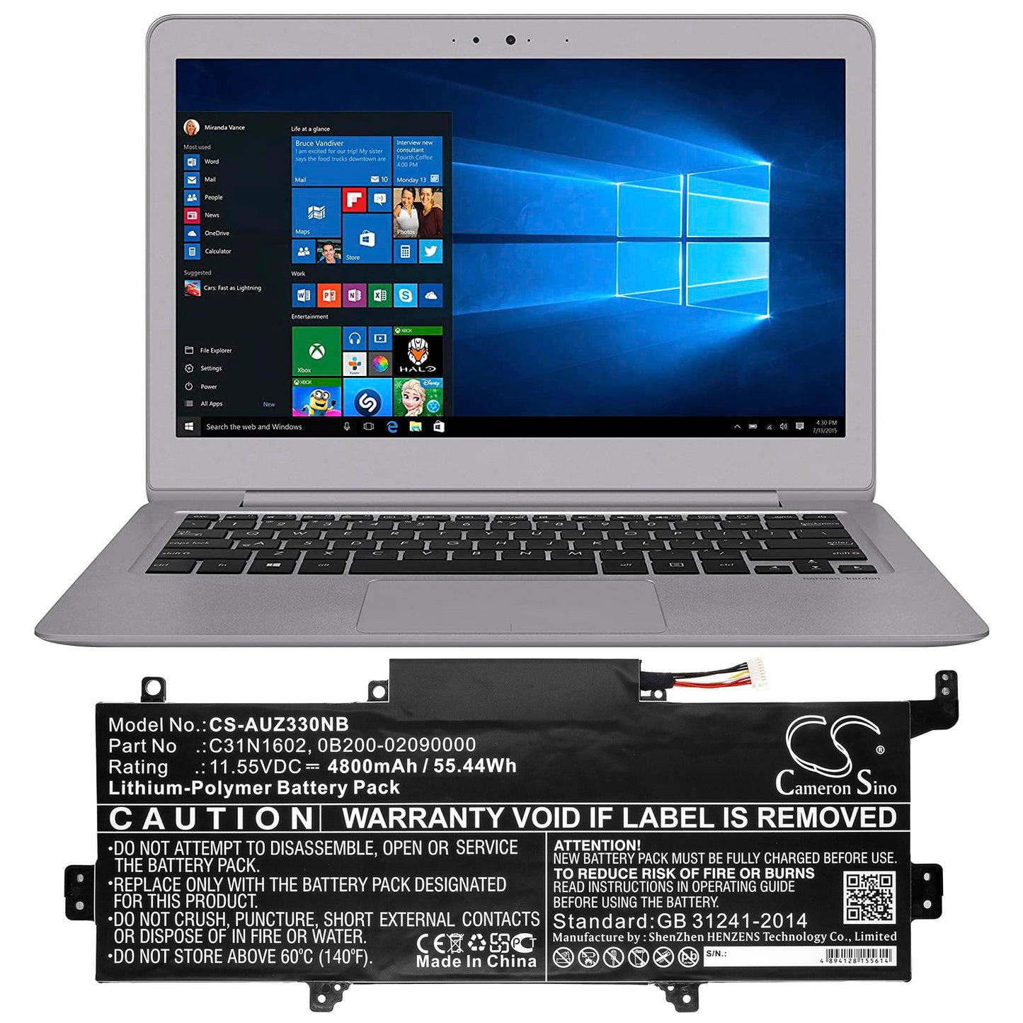 Replacement Battery for Asus UX330UA – Notebook, Laptop – 4800mAh / 55.44Wh / 11.55V