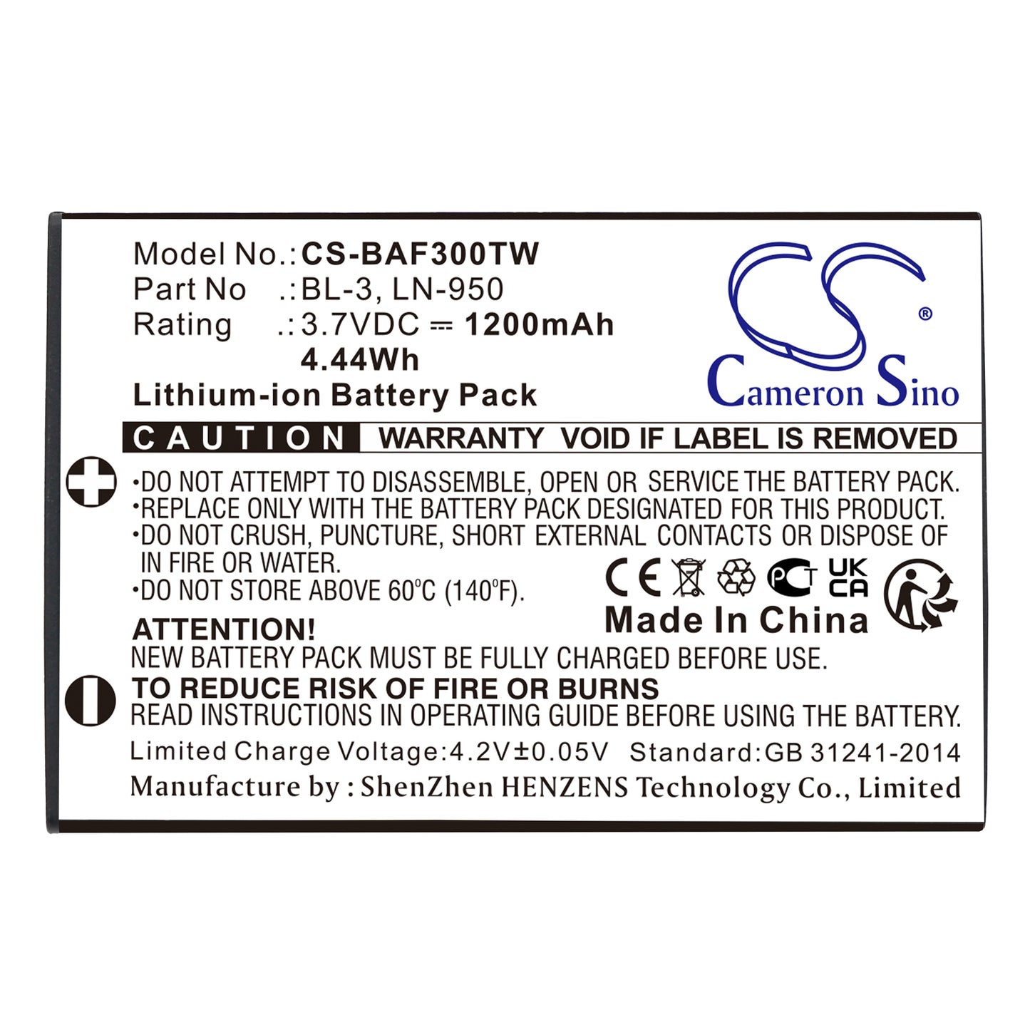 Replacement Battery for Baofeng BF-R5 BF-T6, C5, – 1200mAh / 4.44Wh