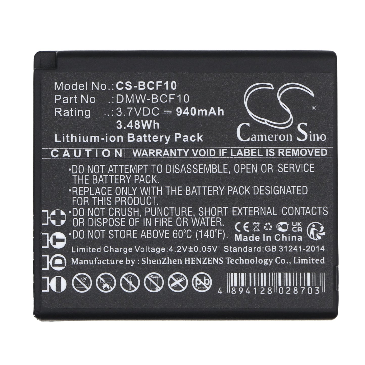 Replacement Battery for Panasonic Lumix DMC-FS4K – Camera – 940mAh / 3.48Wh / 3.7V