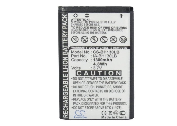 Replacement Battery for Samsung 
HMX-U20 – Camera – 1300mAh/4.8Wh / 3.7V