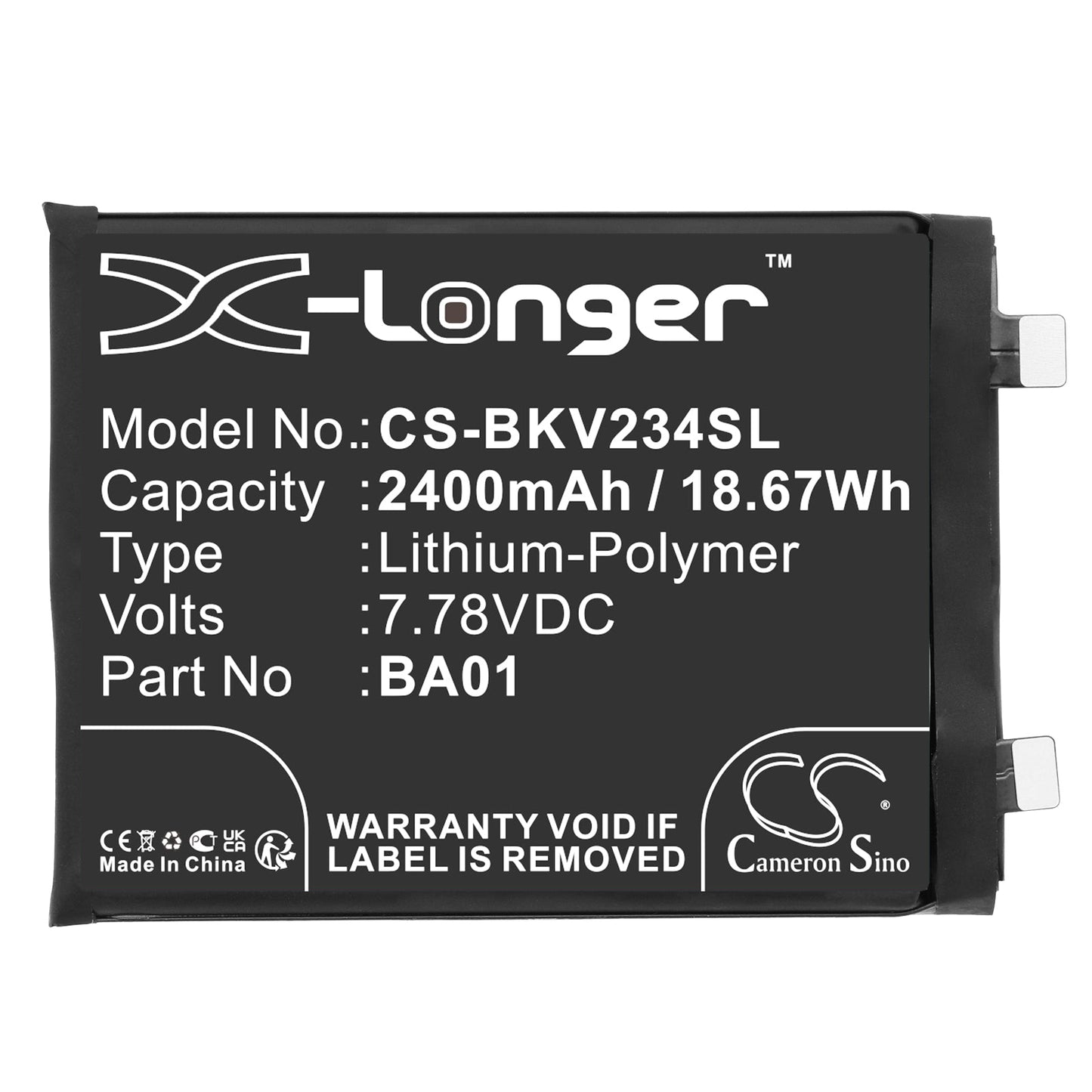 Replacement Battery for VIVO  IQOO 11s – Mobile, SmartPhone – 2400mAh / 18.67Wh / 7.78V