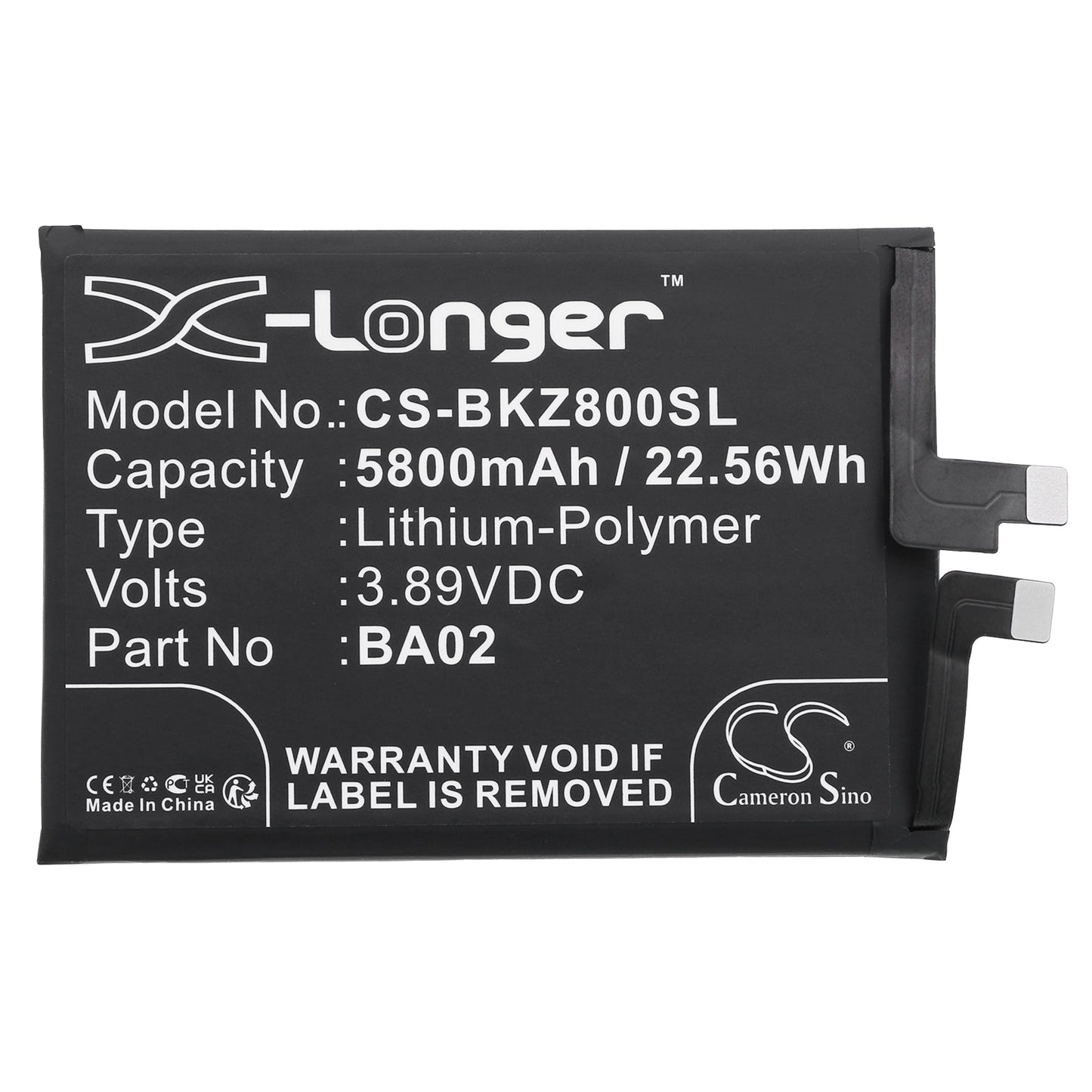 Replacement Battery for VIVO  IQOO Z8X – Mobile, SmartPhone – 5800mAh / 22.56Wh / 3.89V