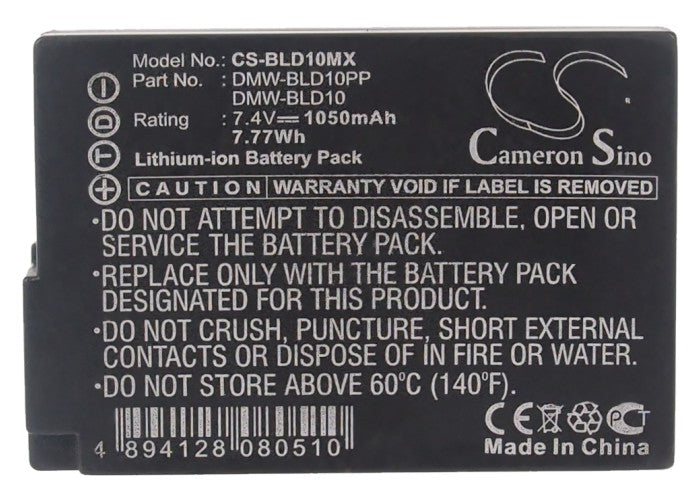 Replacement Battery for Panasonic Lumix DMC-G3 – Camera – 1050mAh/7.77Wh / 7.4V