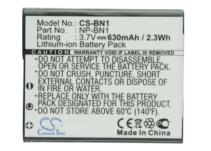 Replacement Battery for Sony 
Cyber-shot DSC-T110P – Camera – 630mAh / 2.33Wh / 3.7V