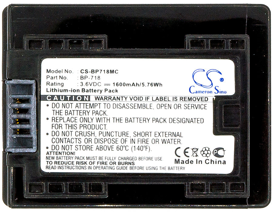 Replacement Battery for Canon IXIA HF M56 – Camera – 1600mAh / 5.76Wh / 3.6V