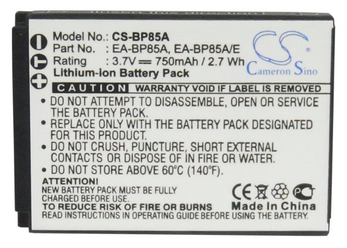 Replacement Battery for Samsung EC-SH100ZBPBUS – Camera – 750mAh/2.7Wh / 3.7V