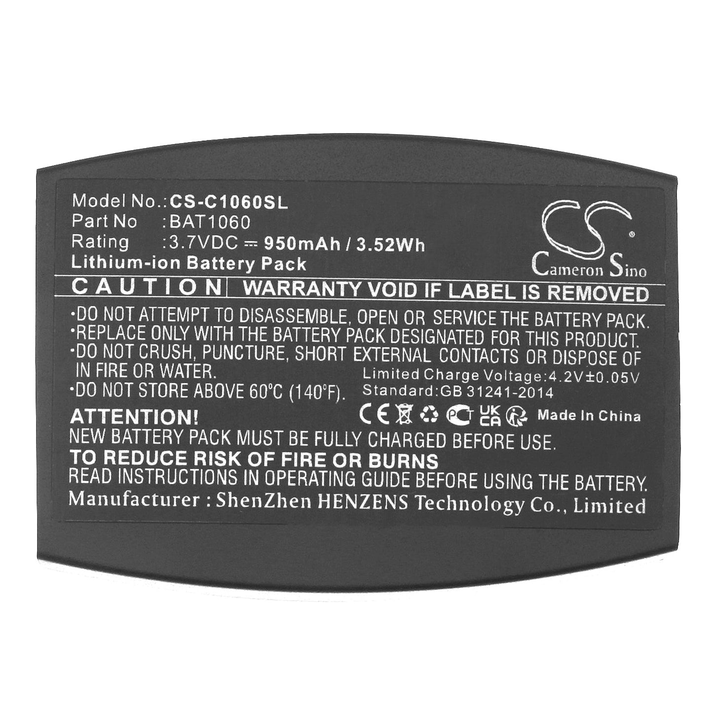 Replacement Battery for 3M C1060 – Wireless Headset – 950mAh / 3.52Wh / 3.7V