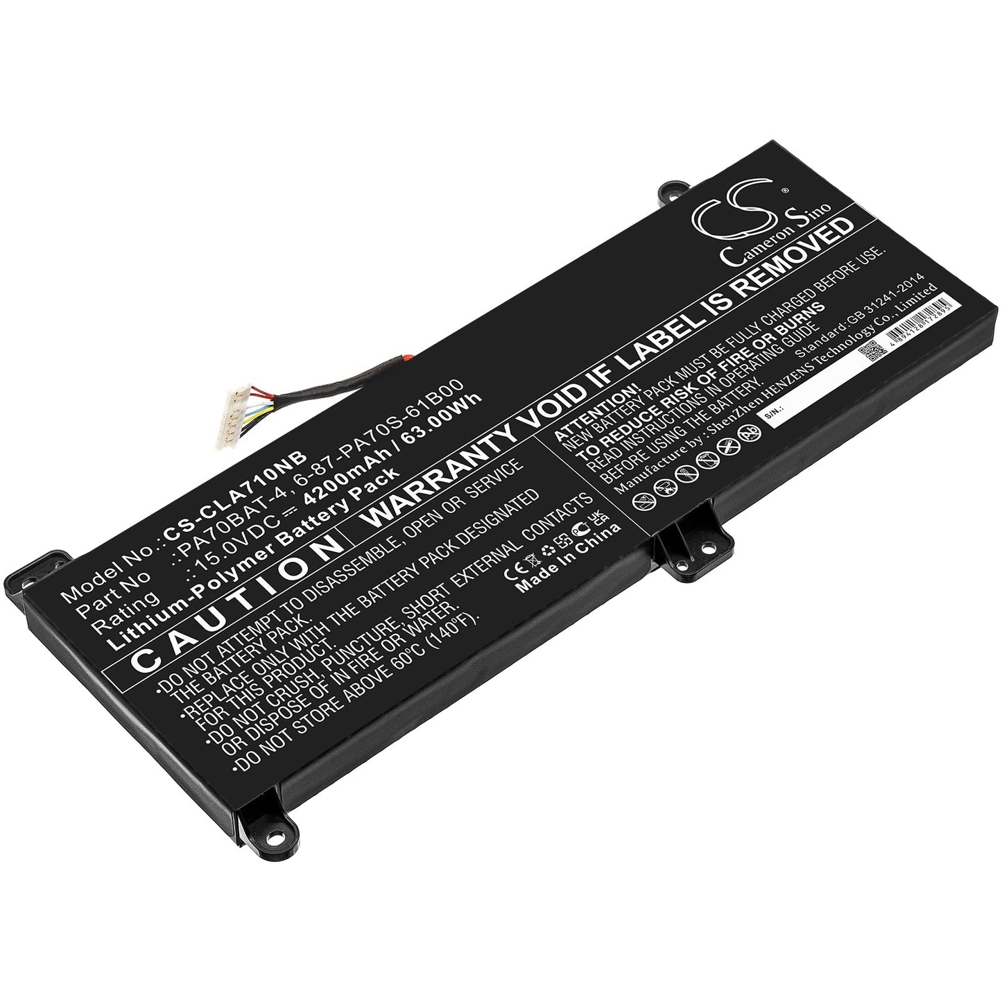Replacement Battery for Wooking S17 Pro-8U – Notebook, Laptop – 4200mAh / 63.00Wh / 15.0V