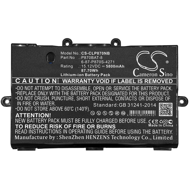 Replacement Battery for Clevo  P775DM3 – Notebook, Laptop – 5800mAh / 87.70Wh / 15.12V