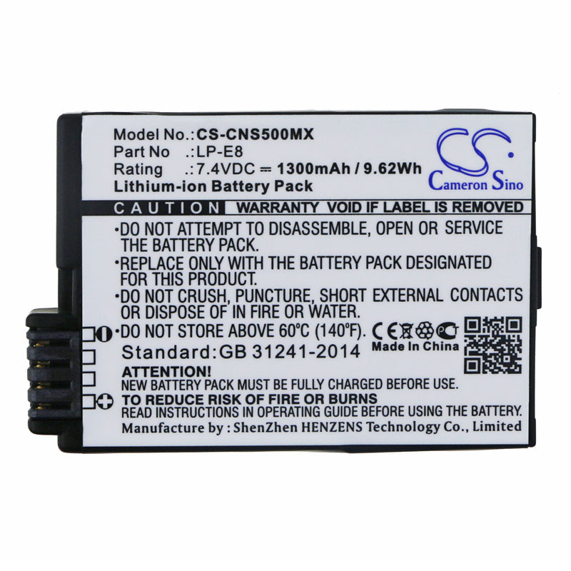 Replacement Battery for Canon EF-S – Camera – 1100mAh / 8.14Wh / 7.4V